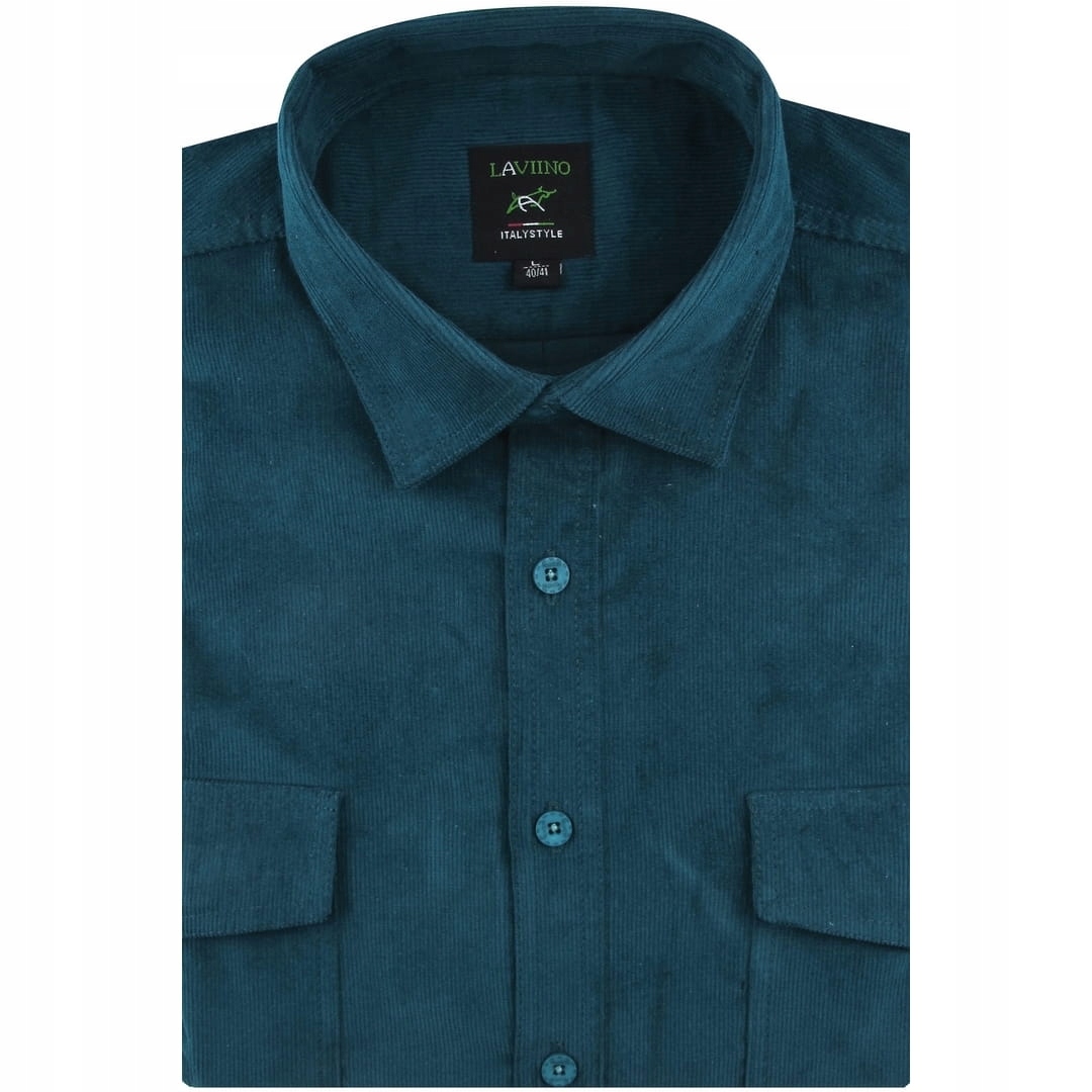 Duża Koszula Męska Sztruksowa Codzienna Casual turkusowa Duże rozmiary J548