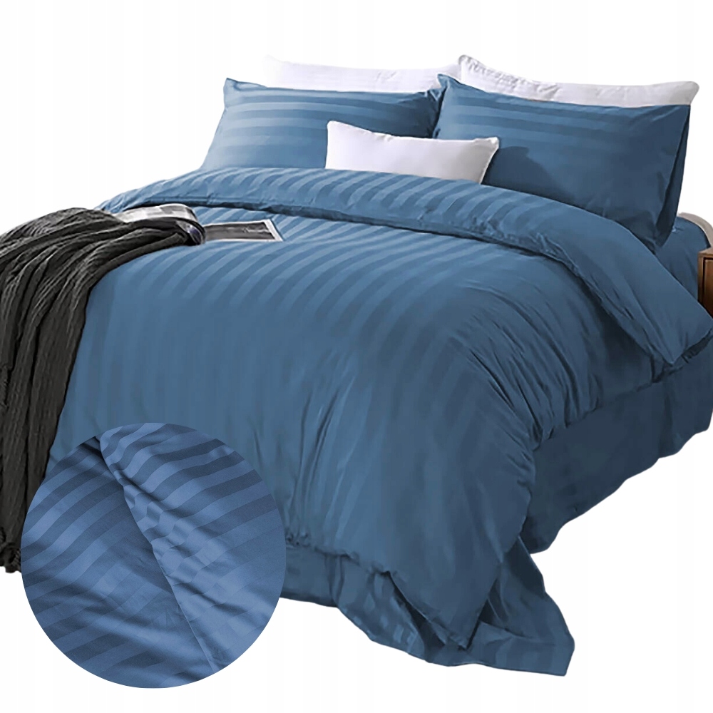 KOMPLET POŚCIELI W PASY 160x200+2 POSZEWKI PRZEŚCIERADŁO ADAMASZEK SATYNA