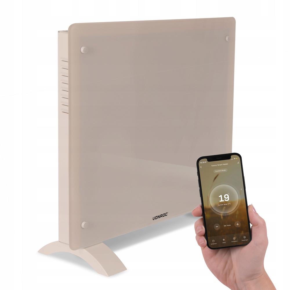 Luksusowy grzejnik elektryczny Panel szklany – 1000 W – Beżowy Wifi