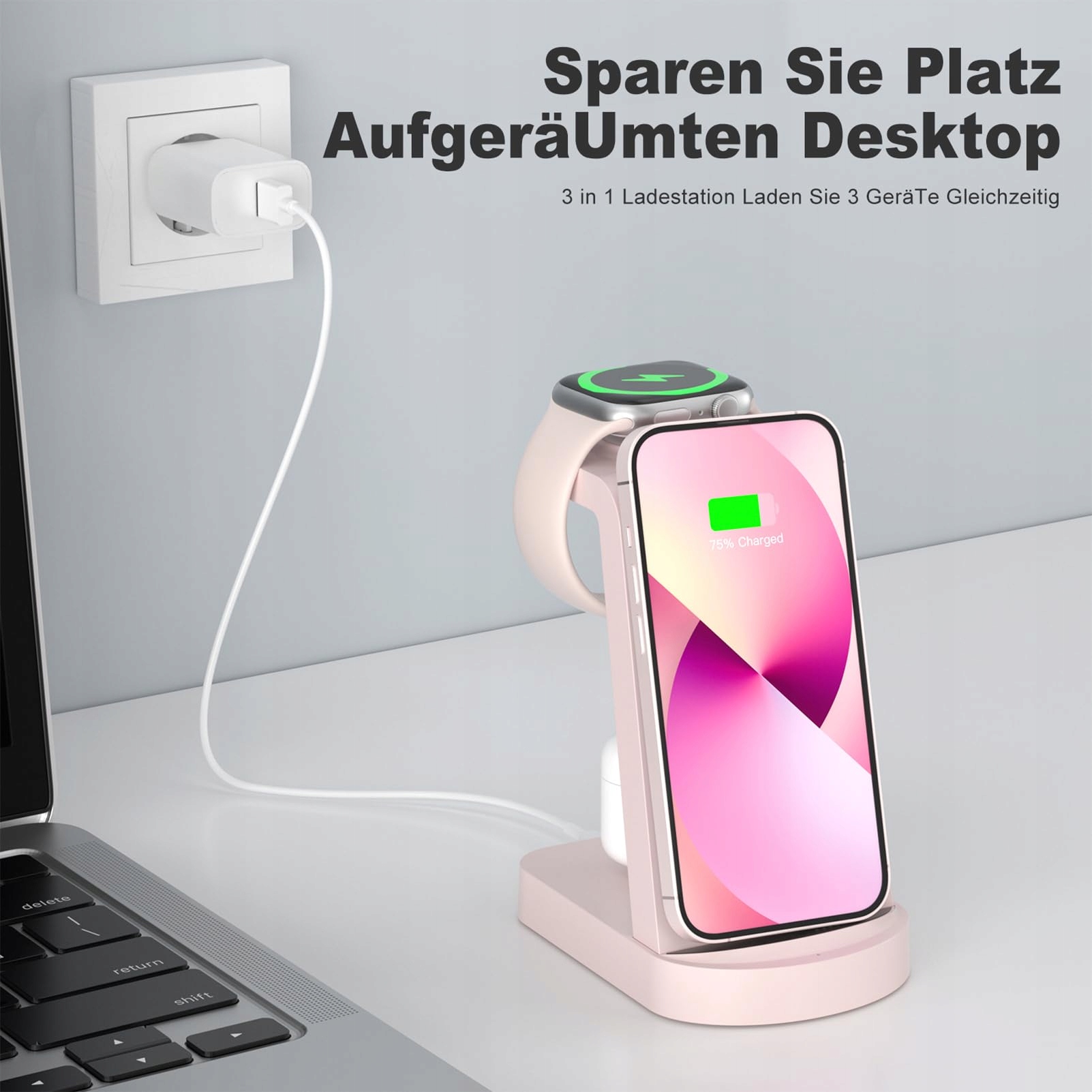 INNISTO ŁADOWARKA 3W1 DO IPHONE APPLE WATCH AIRPODS RÓŻOWA — miniatura 7