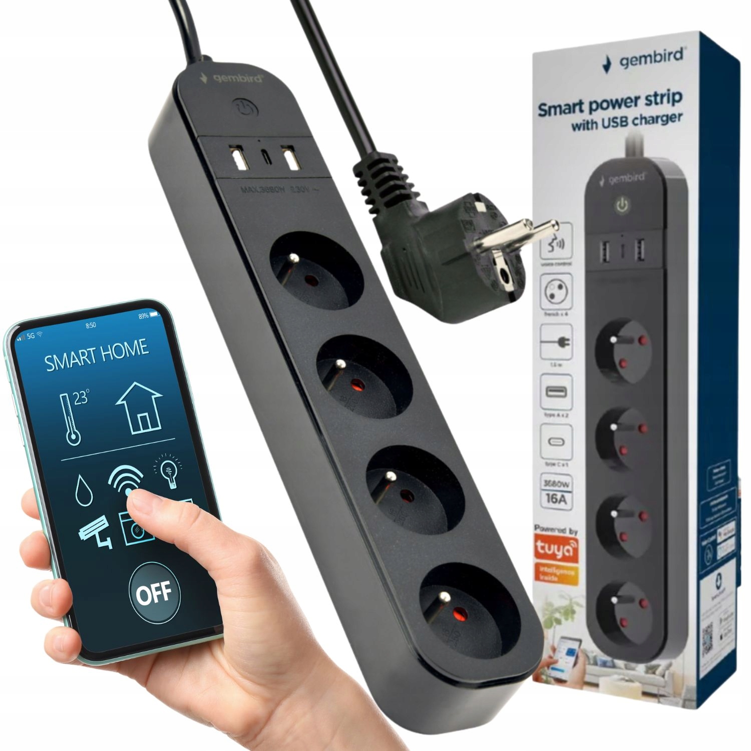 Inteligentní Zásuvková Lišta Usb C nabíječka wattmetr 4 Smart Zásuvky