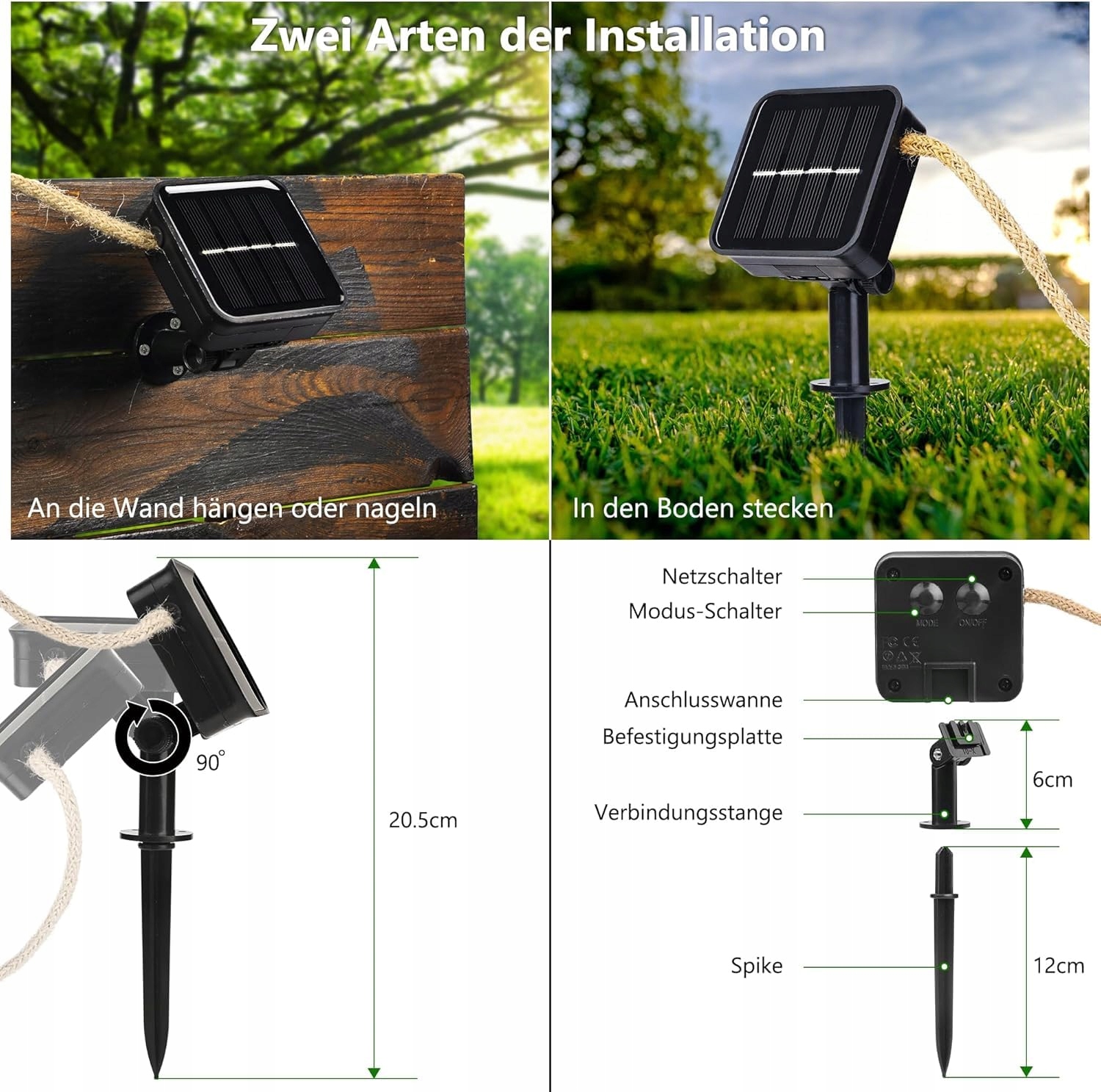 JOOMER Solarna Girlanda Zewnętrzna 75M 16 LED Żarówki Ogród Vintage — miniatura 5