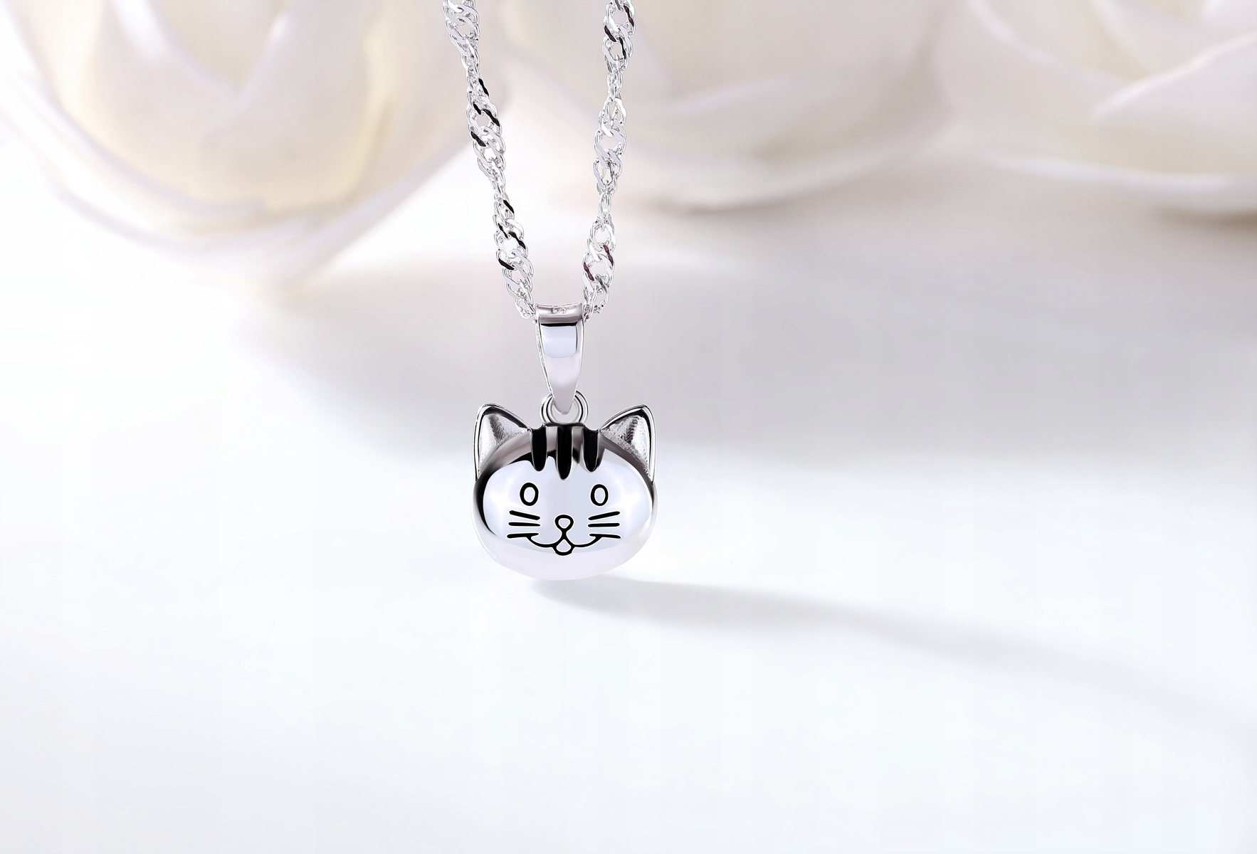 SREBRNY NASZYJNIK 925 GŁÓWKA KOTKA DLA DZIEWCZYNKI Stan opakowania oryginalne