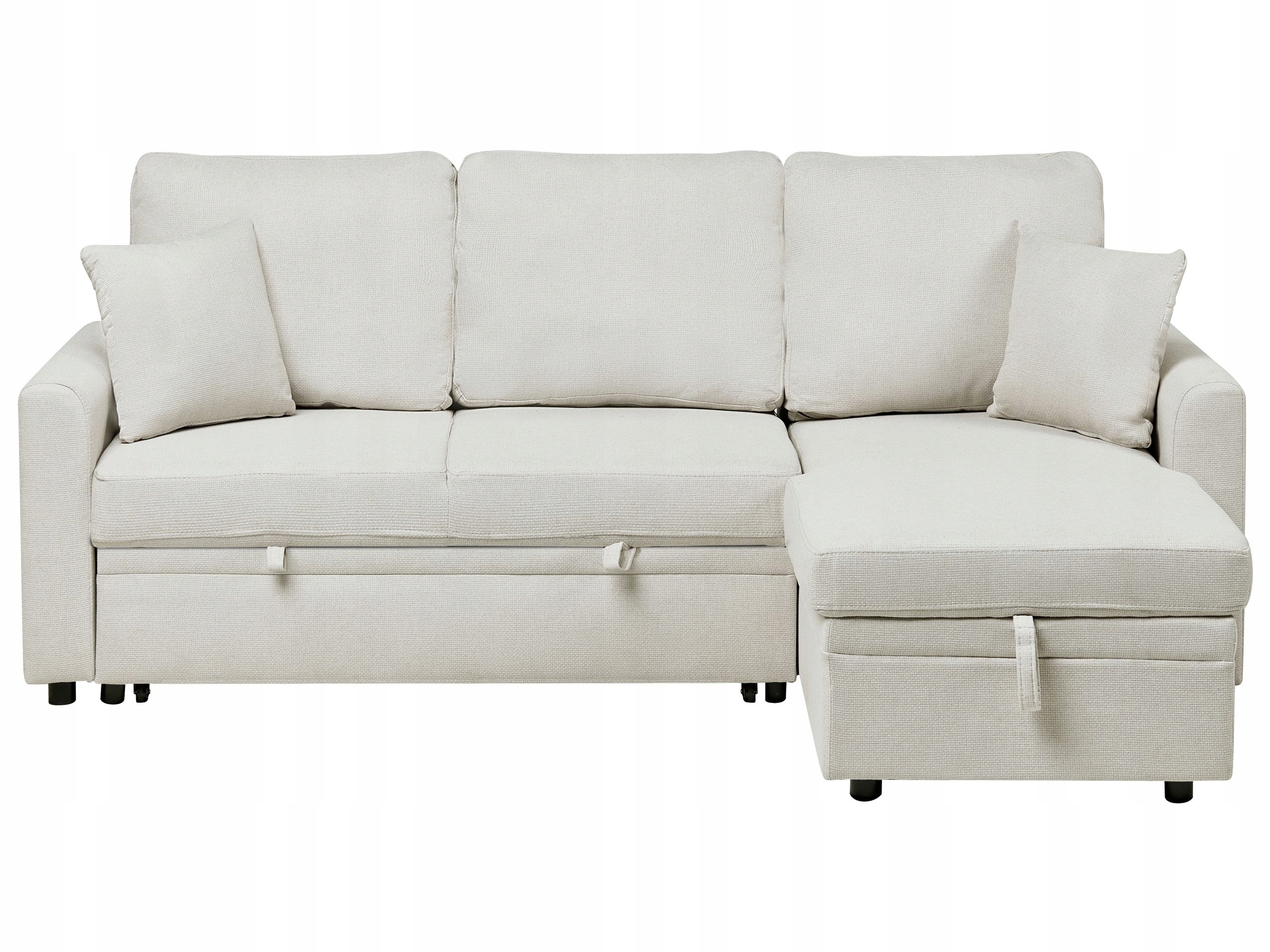 Tapicerowana sofa narożna rozkładana poduszki beżowa