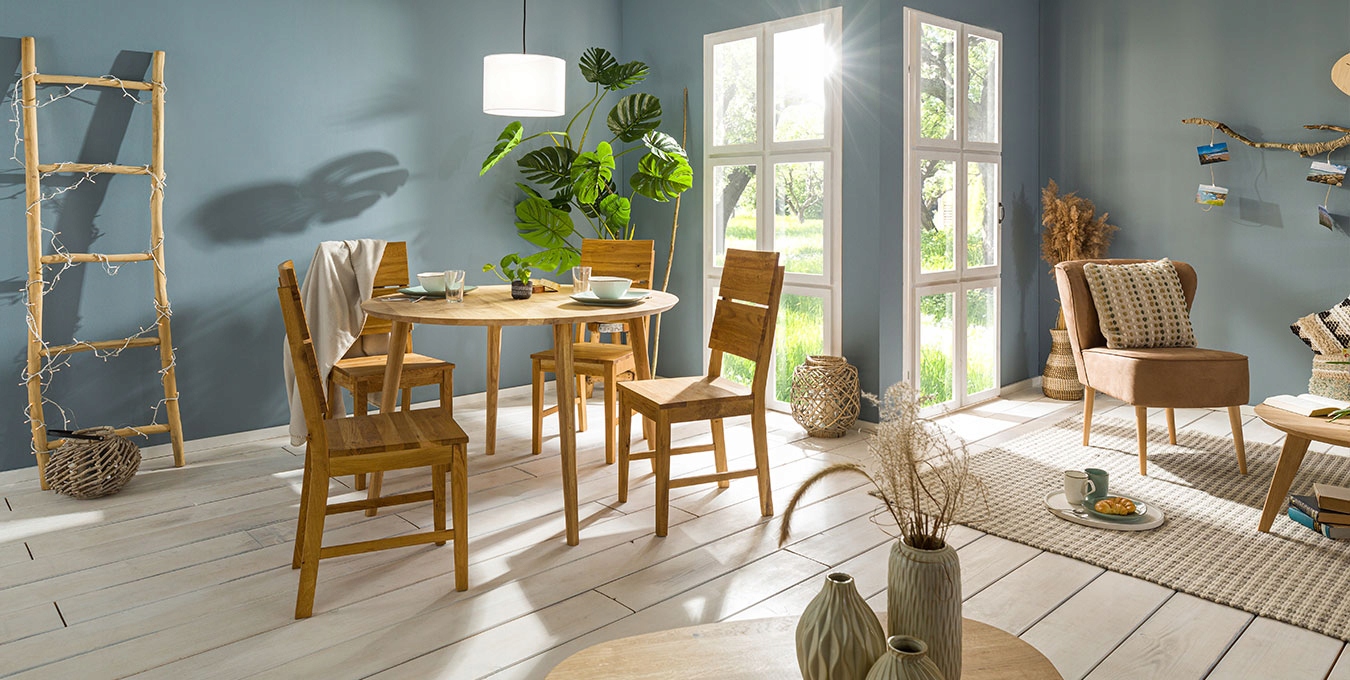 STÓŁ Drewniany Okrągły Skandynawski Dębowy 105 cm Dąb Lity Olejowany BGM24 Materiał drewno