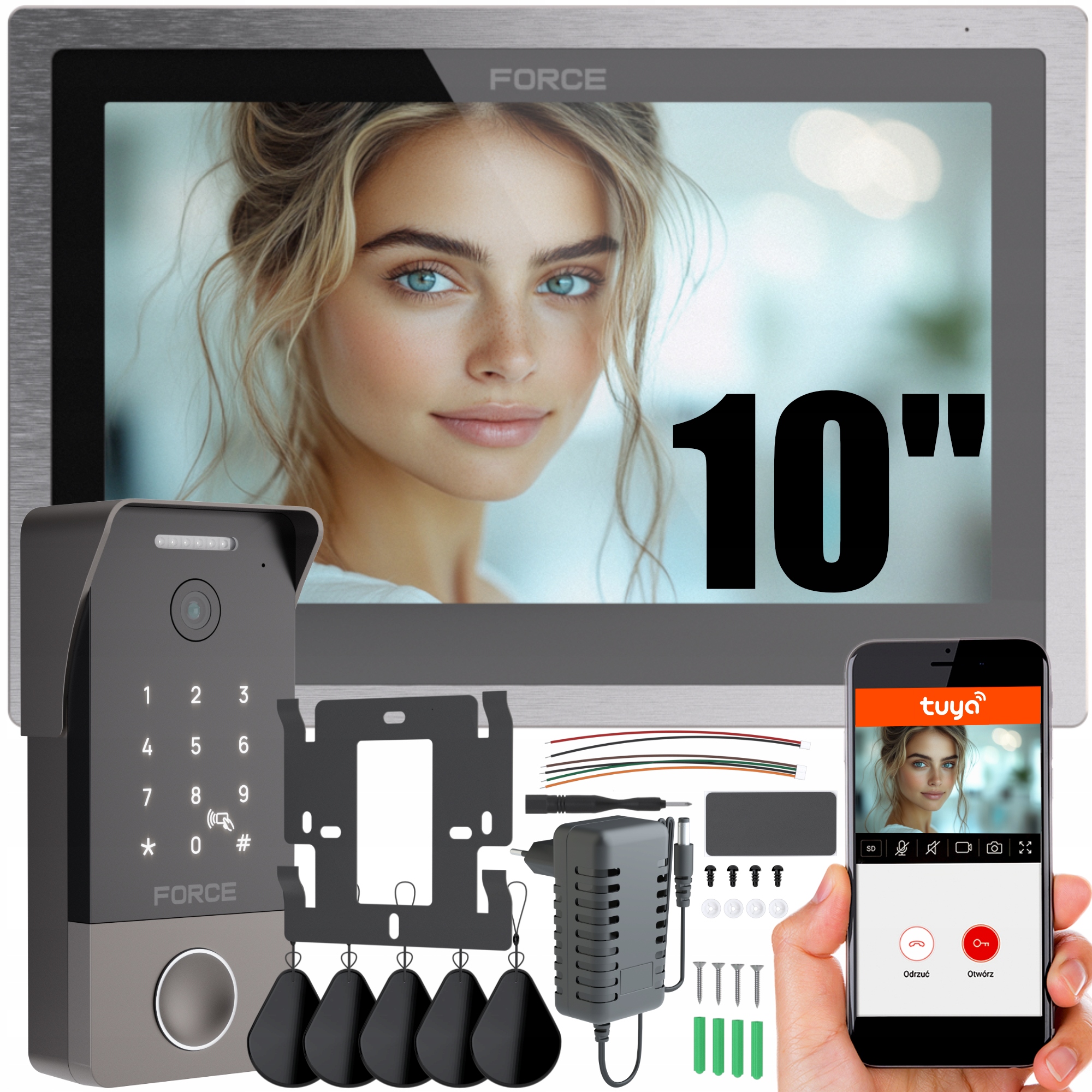 Videovrátnik Force Piano 10" Fullhd Tuya WiFi Čítačka Kľúčenky Brána Furtka