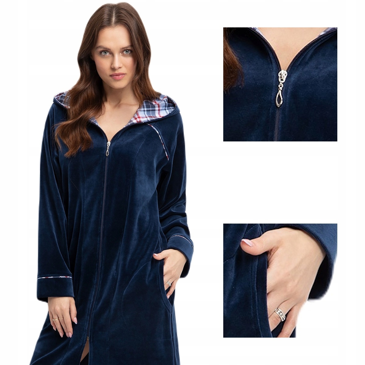 Dámský župan kód 389 Luna velur modrý indigo L