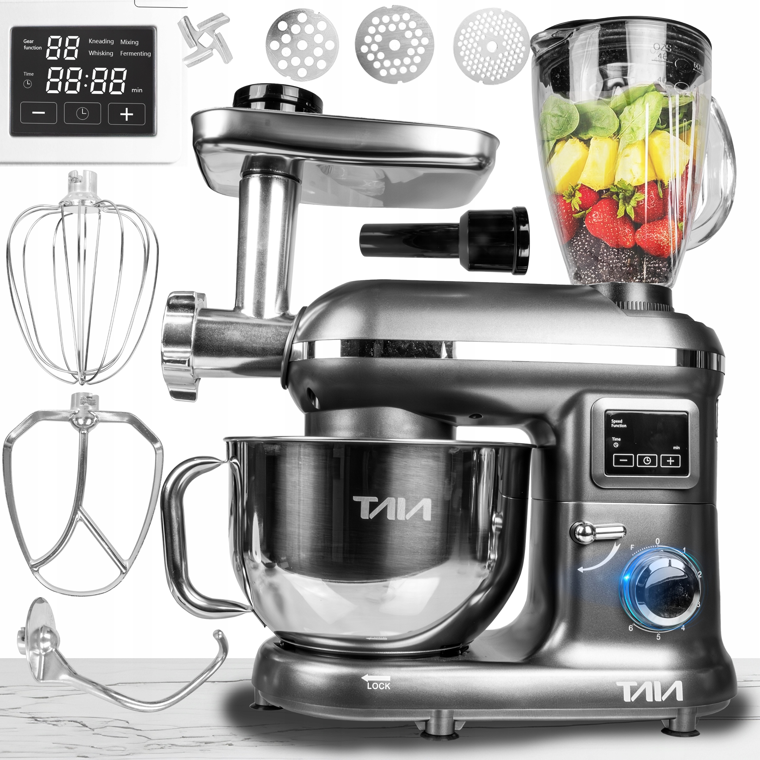 Planetární Robot Taia Vorta 2000 W Mísa 5,5 L 6 Rychlostní Hák Šlehací Metla Mixer