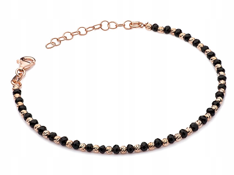 Stříbrný Růžový dámský Náramek ryzost 925 s Ozdobnými Korálky a Kuličkami