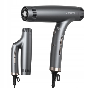 Skládací iontový fén na vlasy, Eu certifikace, tmavě šedá barva, 2200 W