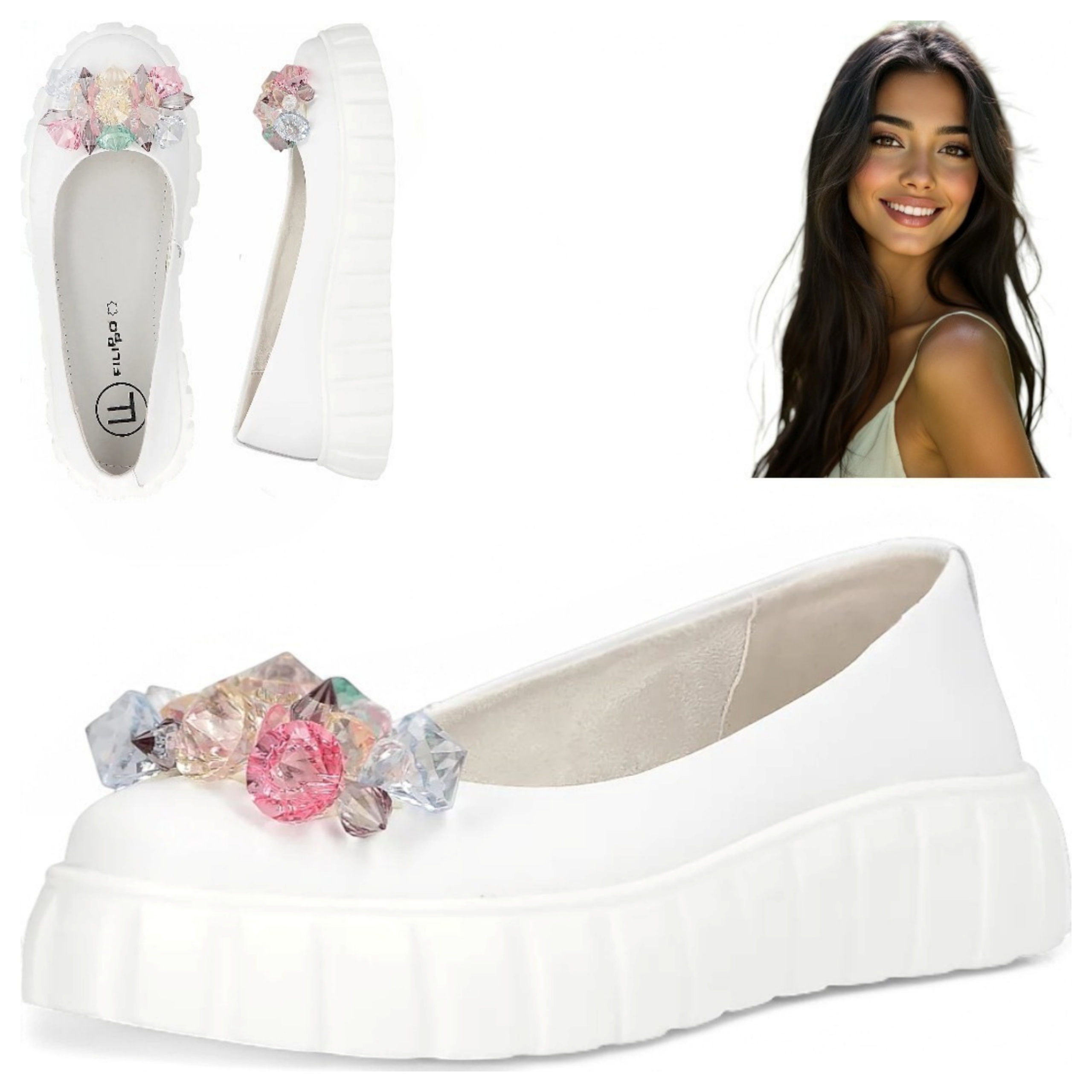 Półbuty Damskie Skórzane na Platformie Filippo 38 Letnie obuwie Wsuwane