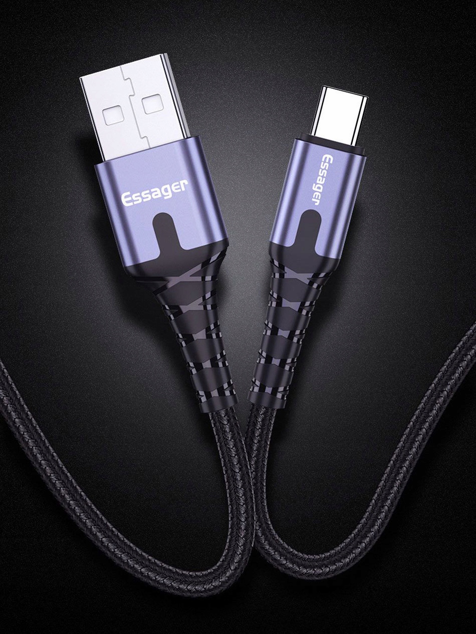 Kabel USB ESSAGER 3A TYPE-C USB-C QC 3.0 2m LED Marka ESSAGER