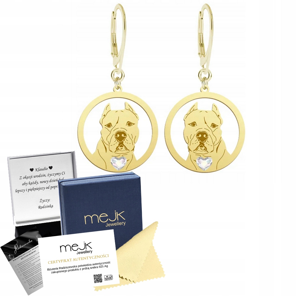 Náušnice Zlaté s psem Dogo Argentino 925 Šperky Dárek Gravírování Bonus