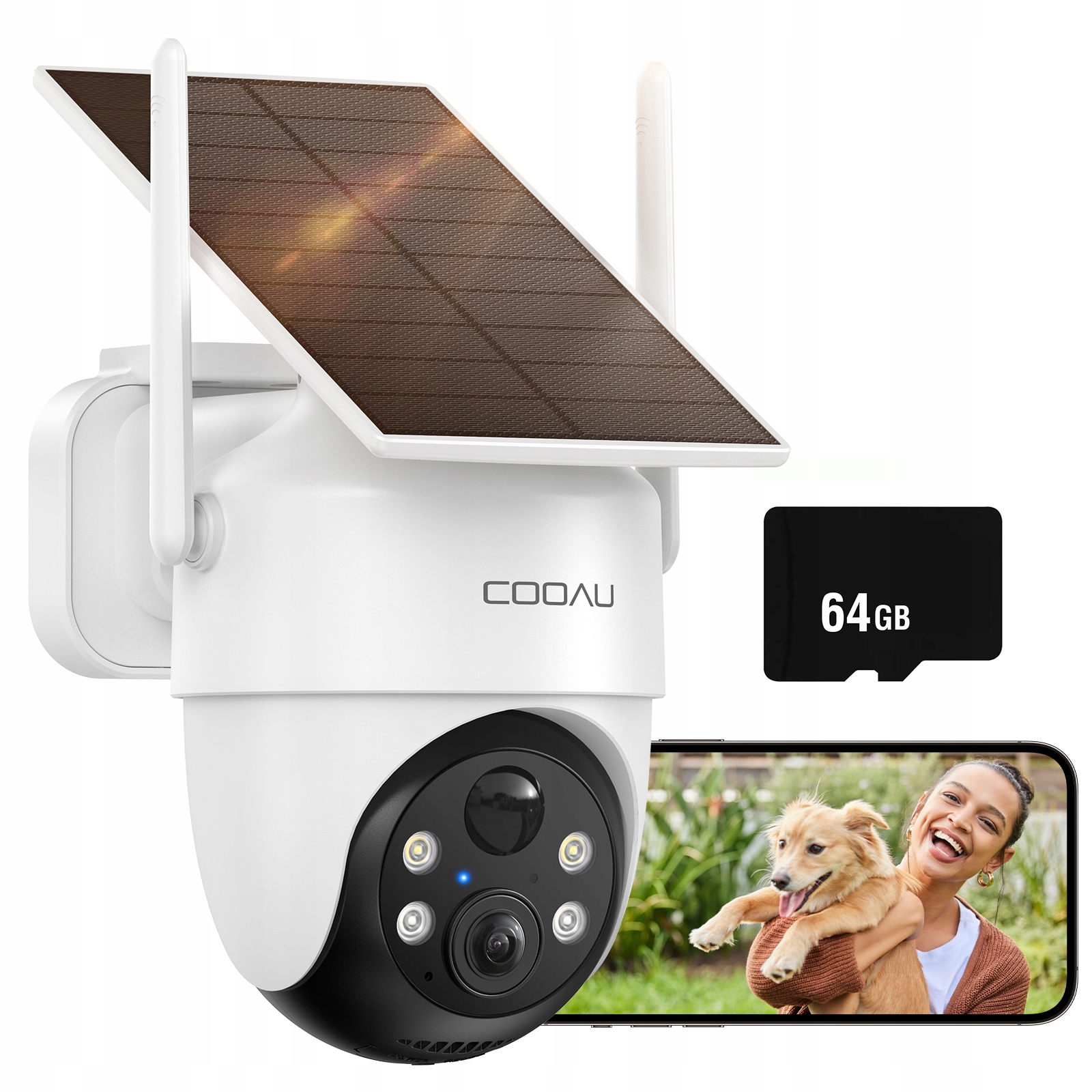 Solární Venkovní Otočná Ip Wifi Kamera 3MPX Full Hd Pro Monitorování 64 Gb