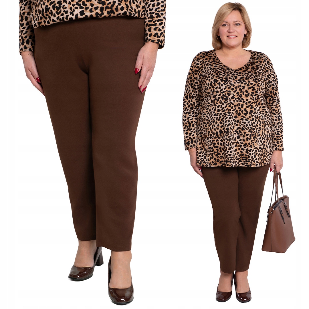 Hnědé společenské kalhoty plus size velikost 48