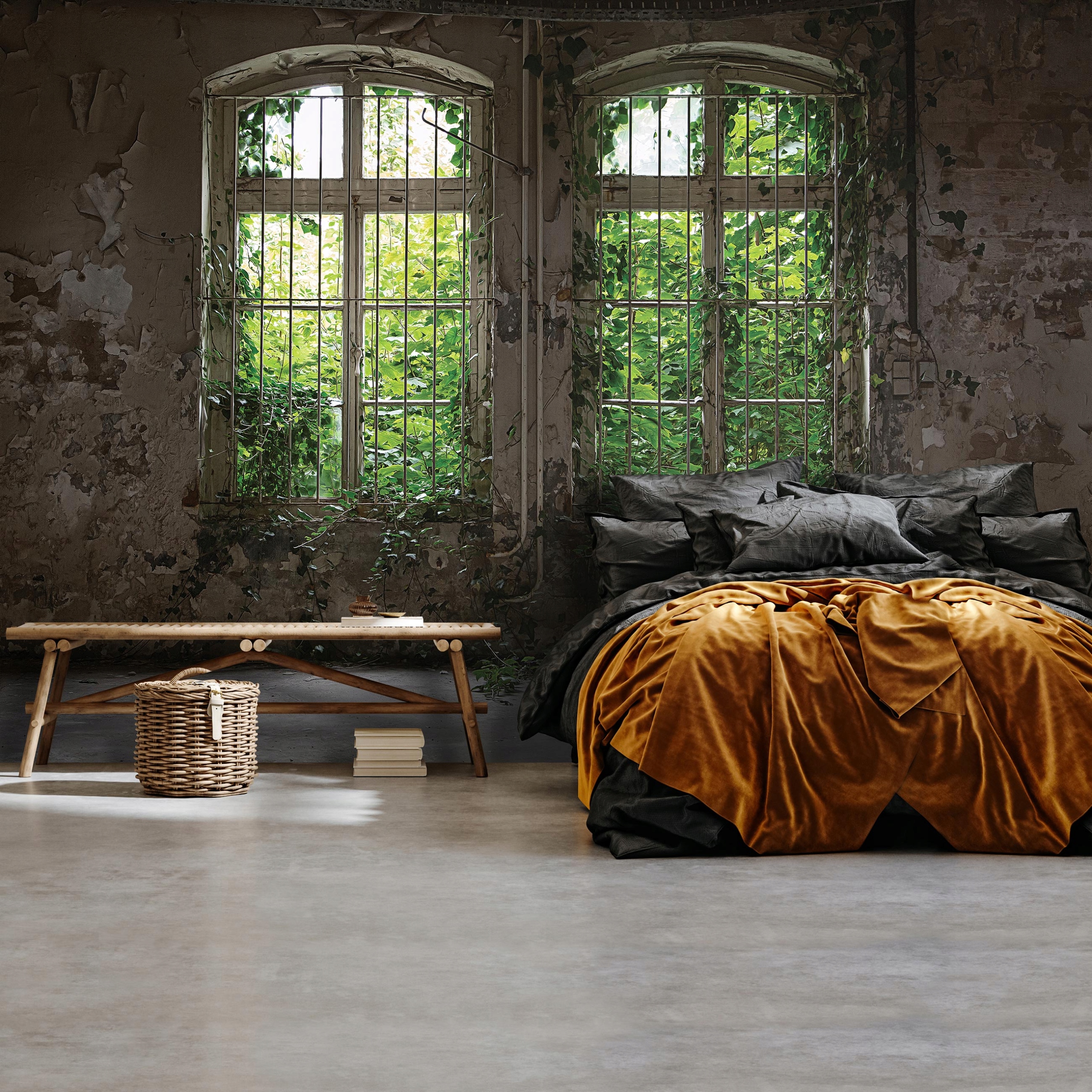 Fototapeta OKNO Z WIDOKIEM Rośliny Mur 368x254 Orientacja pozioma