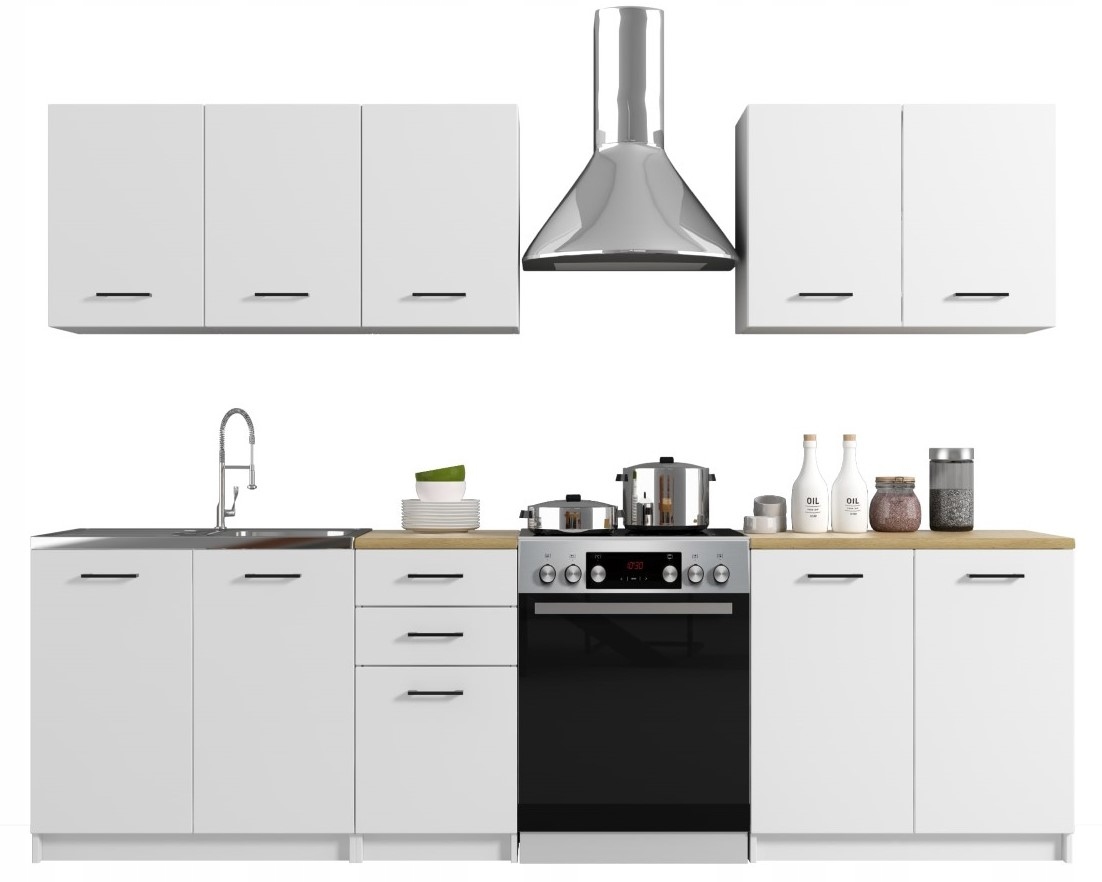 Zestaw mebli kuchennych TESA z blatem 200 cm biały - Tania kuchnia