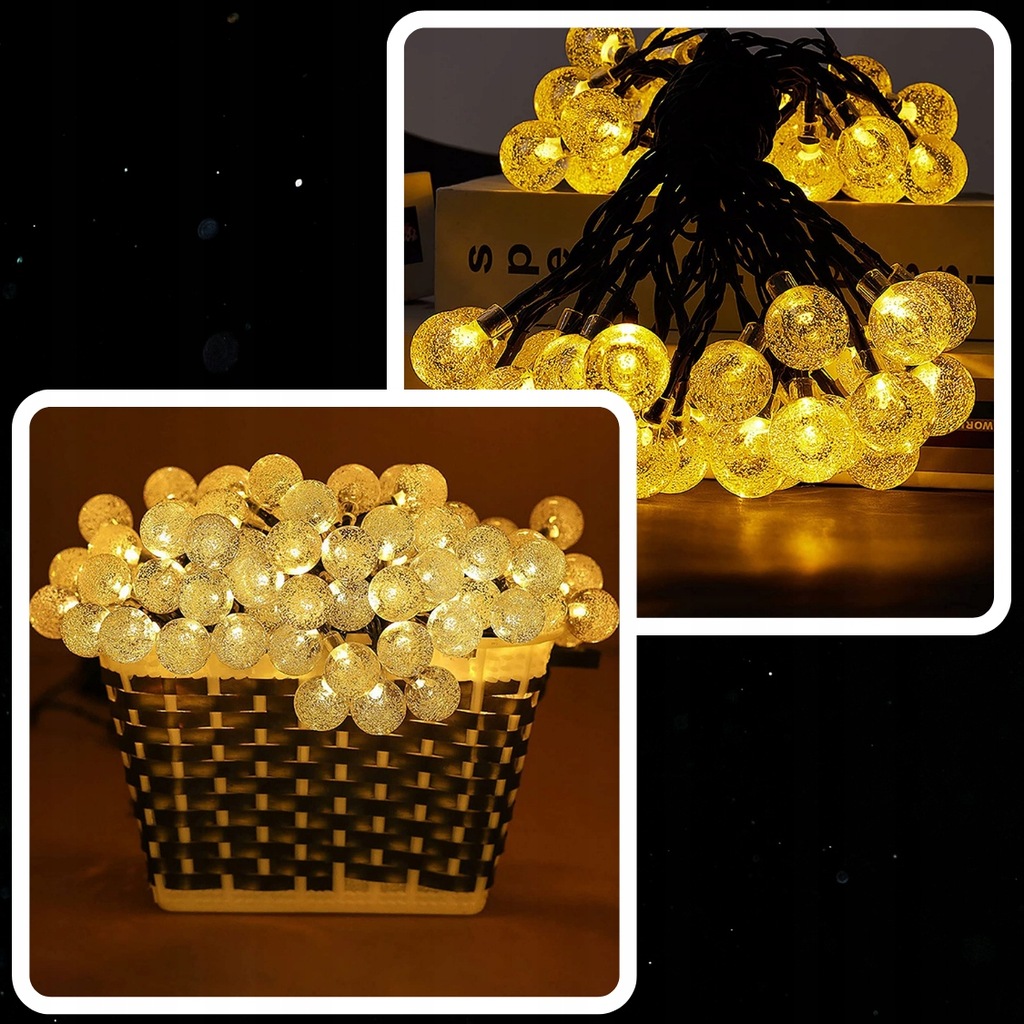 GIRLANDA SOLARNA OGRODOWA LAMPKI SOLARNE 50x LED NA BALKON 5m SOLARY Średnica kuli 1.8 cm