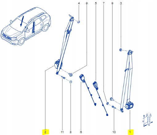 868853720R, 868848998R - РЕМЕНЬ БЕЗОПАСНОСТИ ЛЕВЫЙ ПРАВЫЙ ПЕРЕДНИЙ DUSTER II