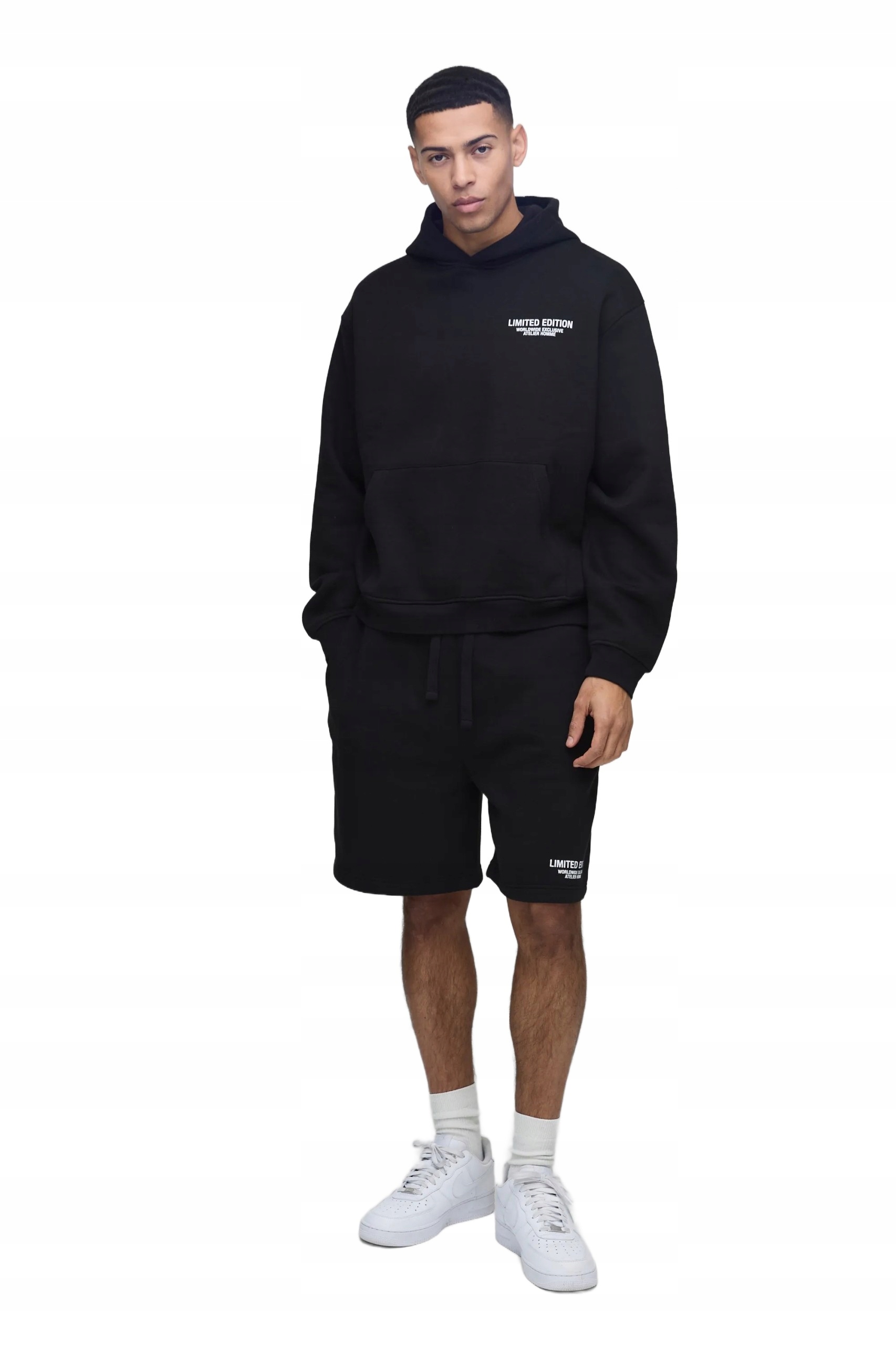 Boohooman Černý Teplákovka Pánský S Kapucí A Krátkými Kalhotami L Z3A