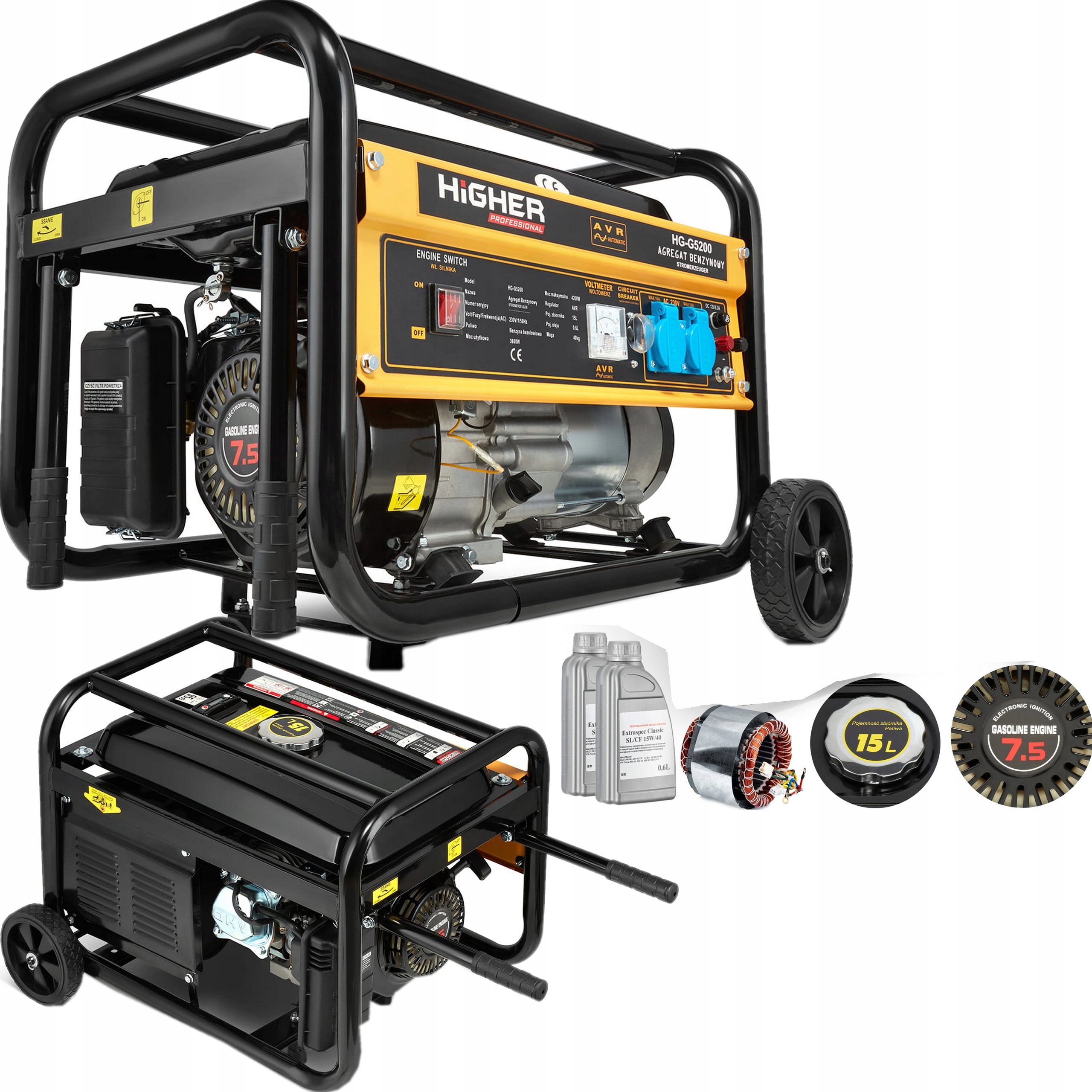 Premium Agregat Prądotwórczy 7,5KM 4200W 208cm3 Koła Akcesoria New Technolo