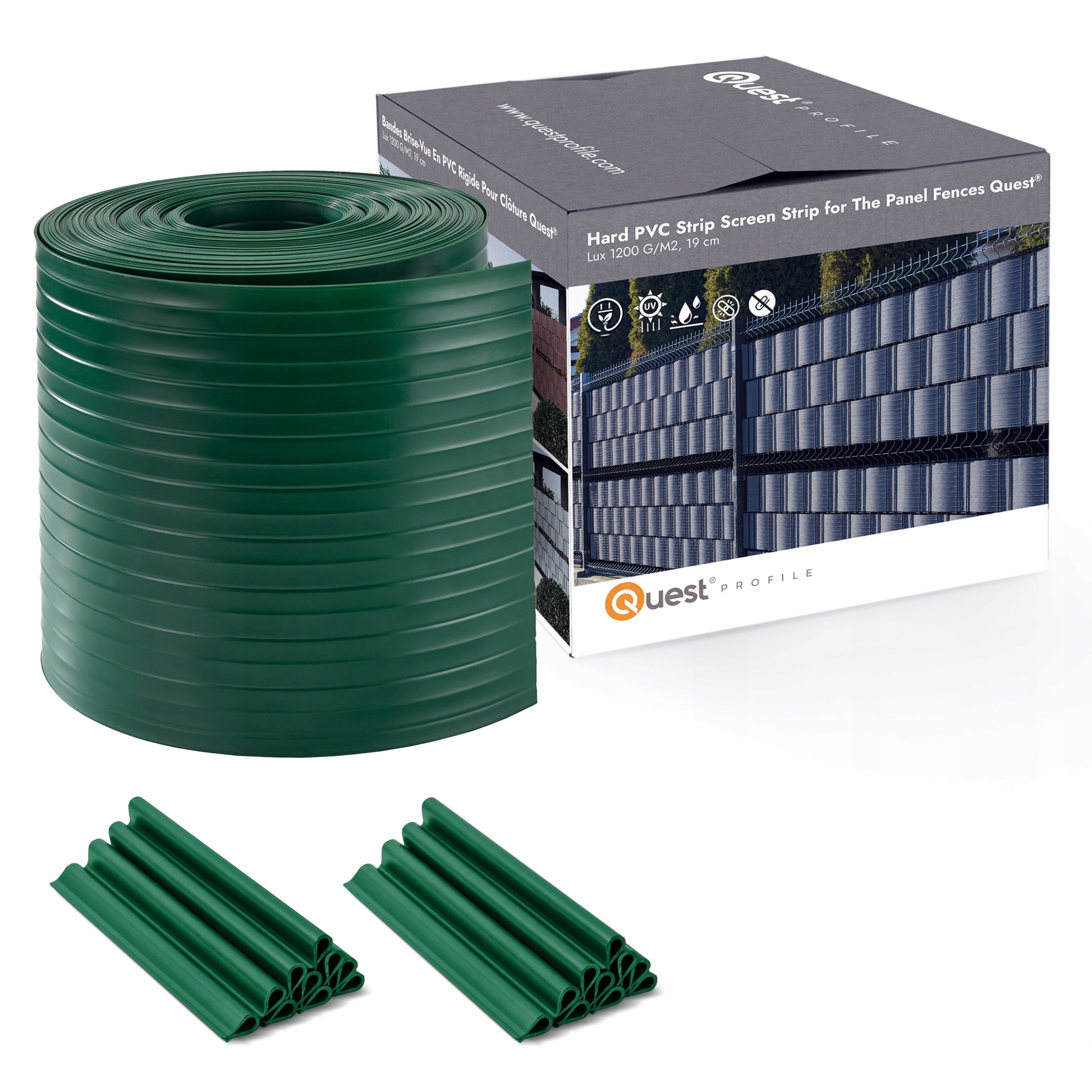 Stínící panelové pásy, 900 g/m2, silná, antiUV, zeleň, 26 m klipy 20 ks