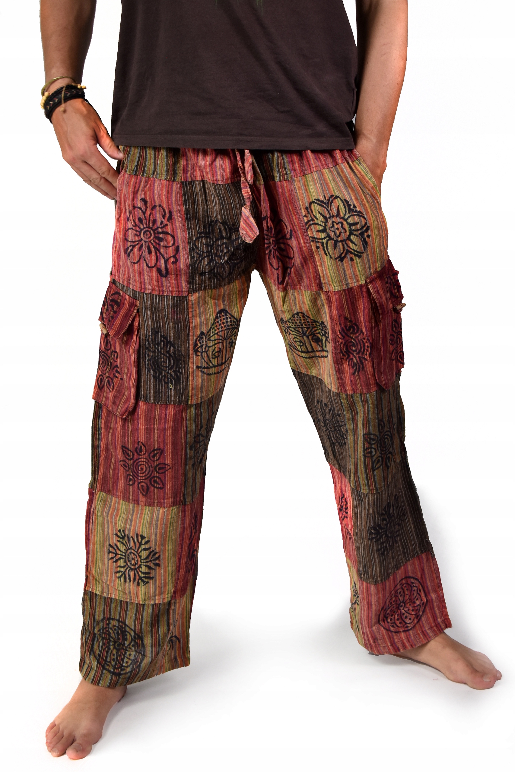 Barevné kalhoty z Nepálu Patchwork ve stylu Hippie