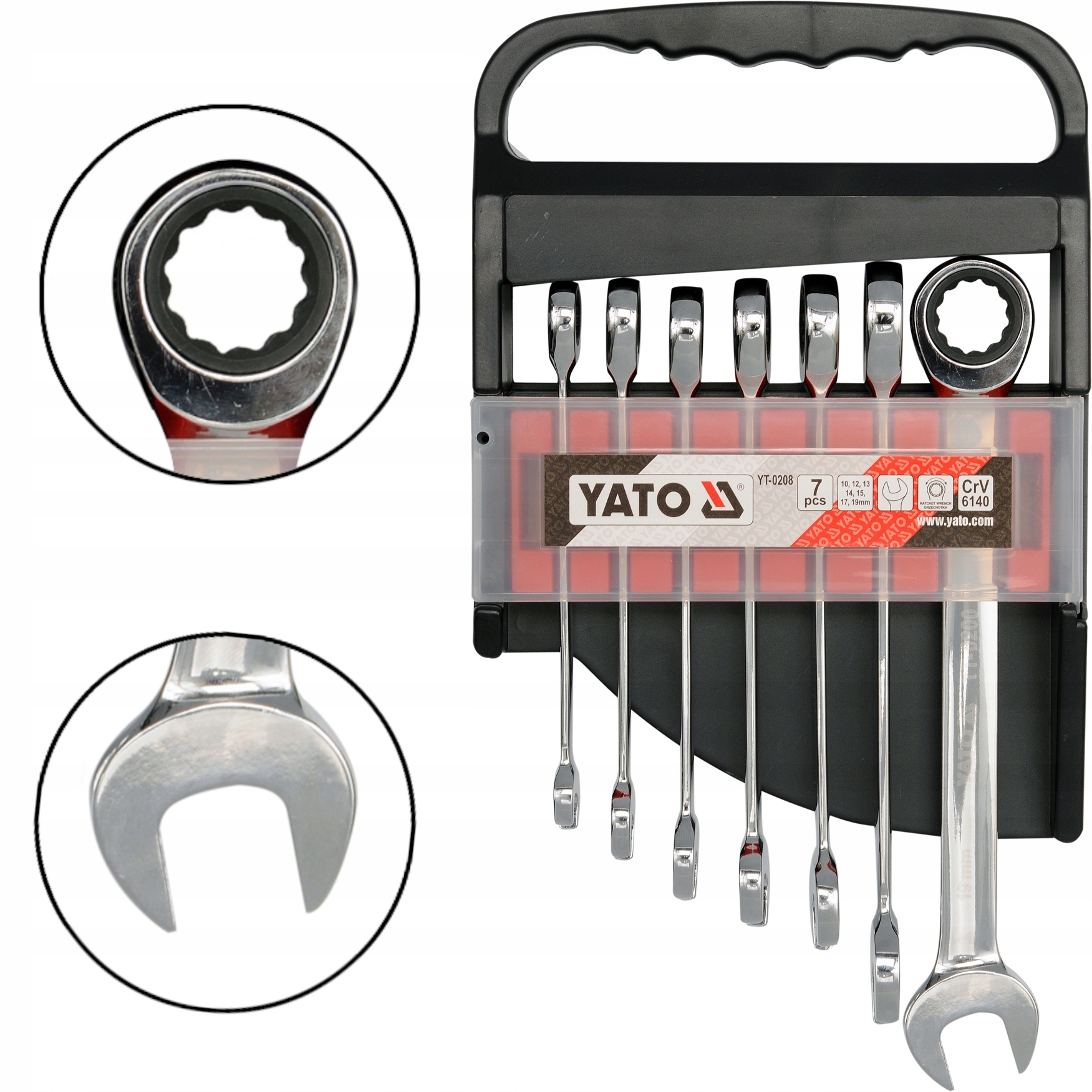 Yato Klucze Płasko-oczkowe Z Grzechotką Zestaw 7szt. 10-19mm