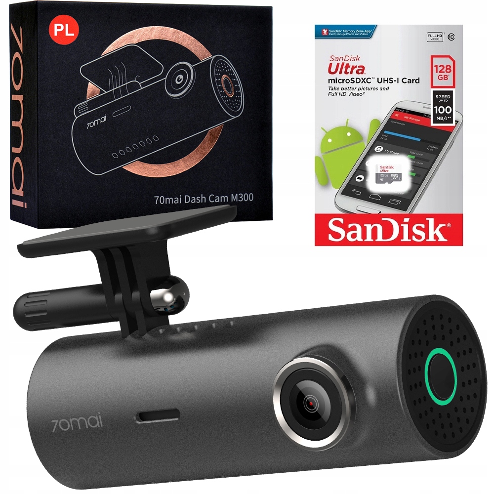 

70mai M300 język Pl+ karta Sandisk 128 Gb 100 MB/s