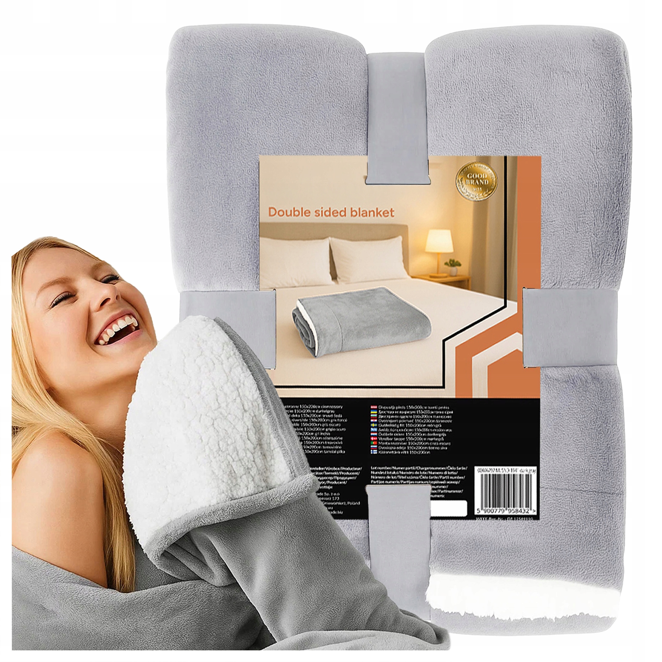 Oboustranná Deka Tlustá Teplá Šedá Přehoz Na Postel Beránek Pled 150x200CM