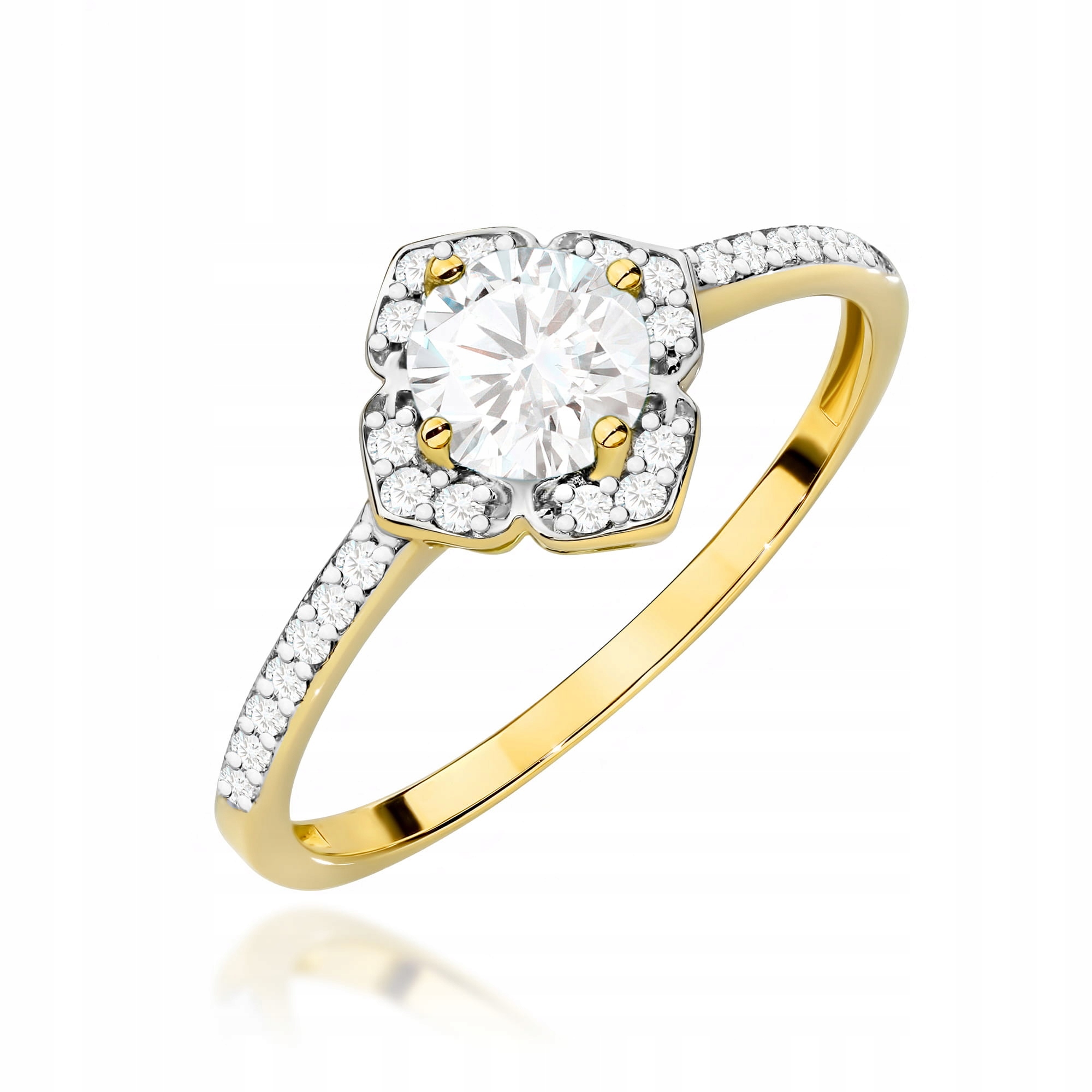 Prstýnek Zlatý 585 s bílým safírem a brilianty r8