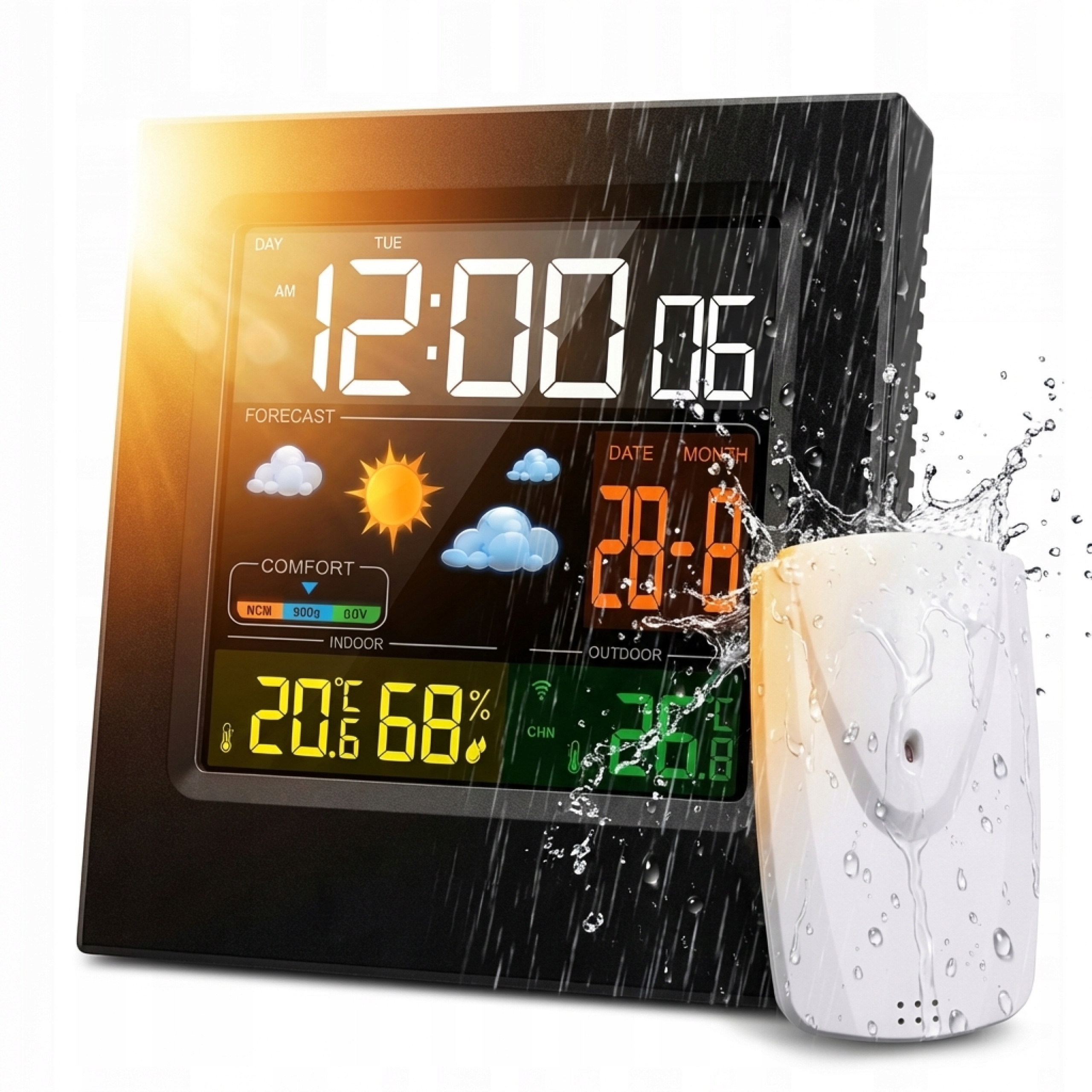 Stacja Pogodowa Pogody Termometr Higrometr Meteo Zegar Budzik Bezprzewodowa