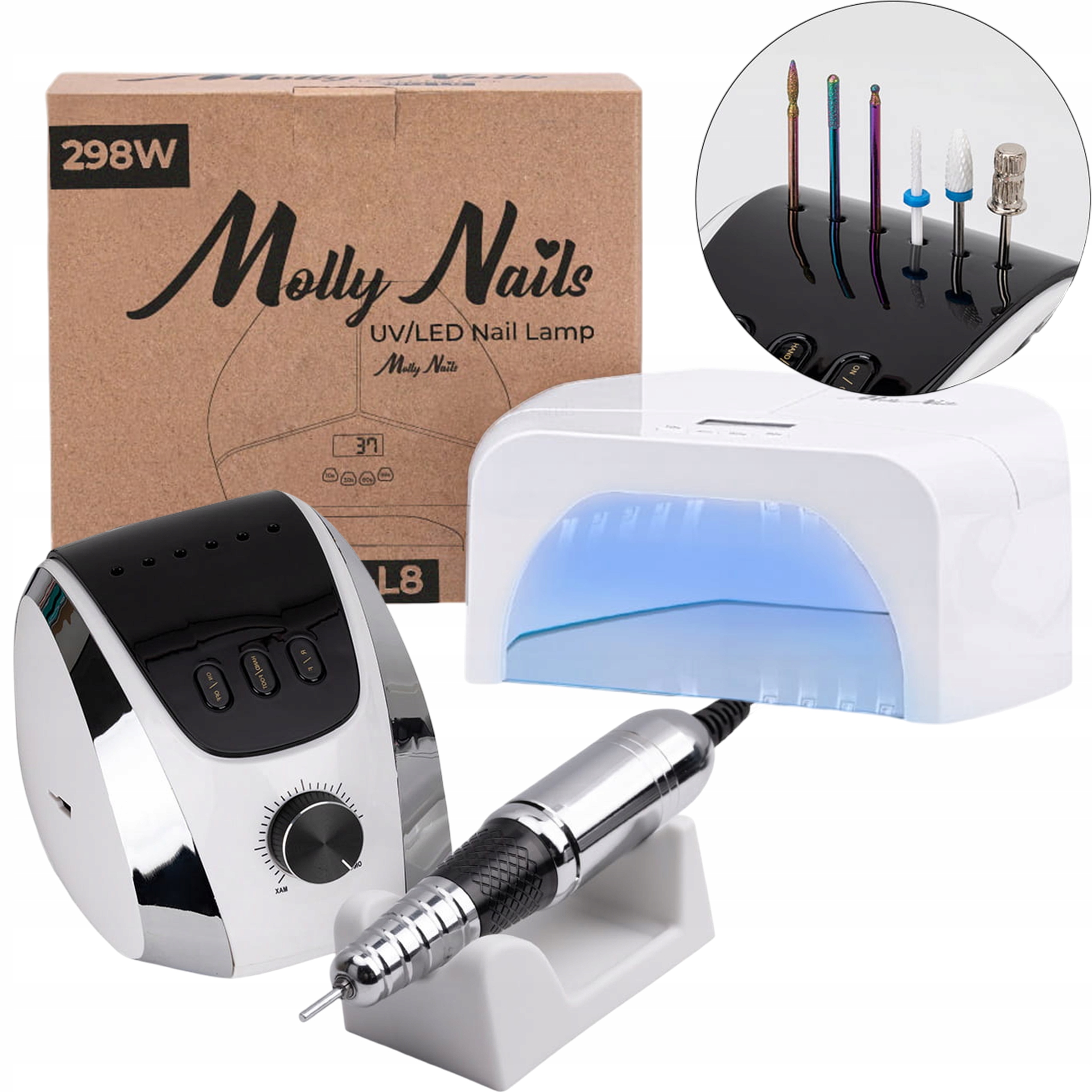 Sada na nehty Bruska 68W Led/uv lampa BQ-L8 Mollynails 298W 2v1