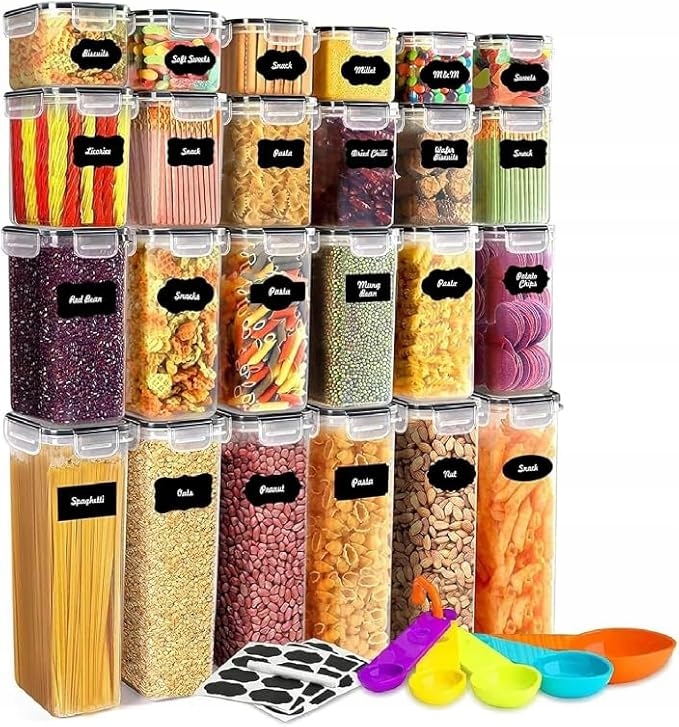 Hermetyczne Pojemniki Na Żywność Zestaw 24 Sztuki Etykiety Łyżki Bez Bpa