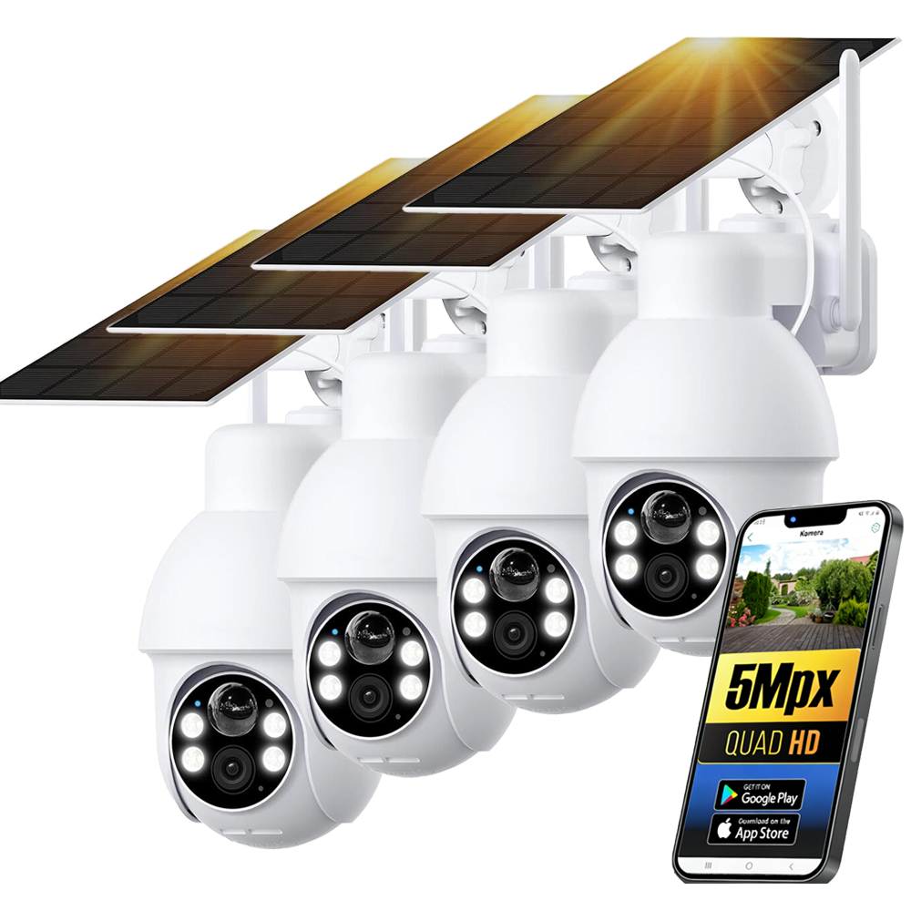 4 kusy Wifi Solární Kamera 5MPX Venkovní Otočná Ip Bezdrátová Ptz