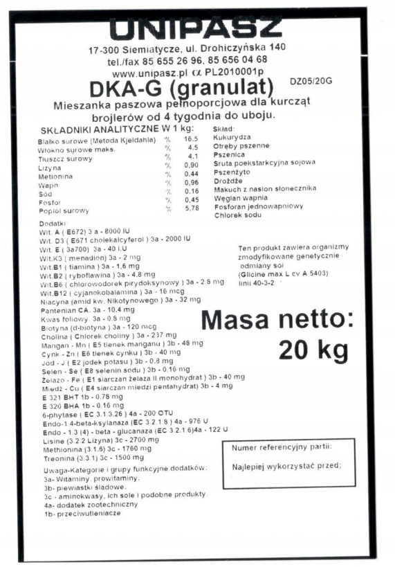 Granulat, karma, Pasza dla Brojlerów BROJLER 2 Marka Unipasz