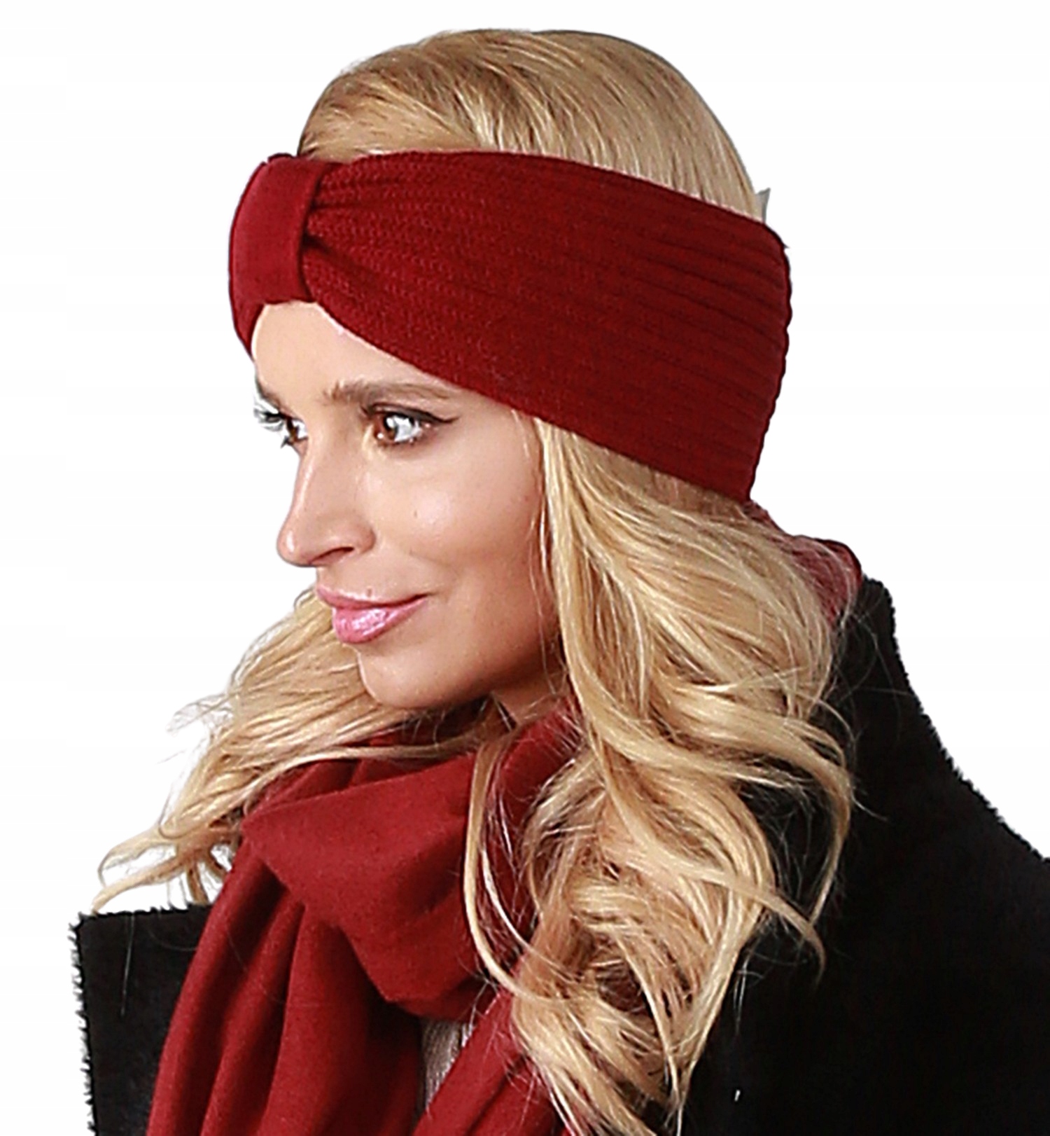 

Bordowa opaska damska dzianinowa na zimę O4