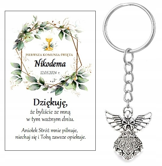 Podziękowanie dla gości BRELOK ANIOŁEK KOMUNIA PAMIĄTKA PODARUNEK PREZENT