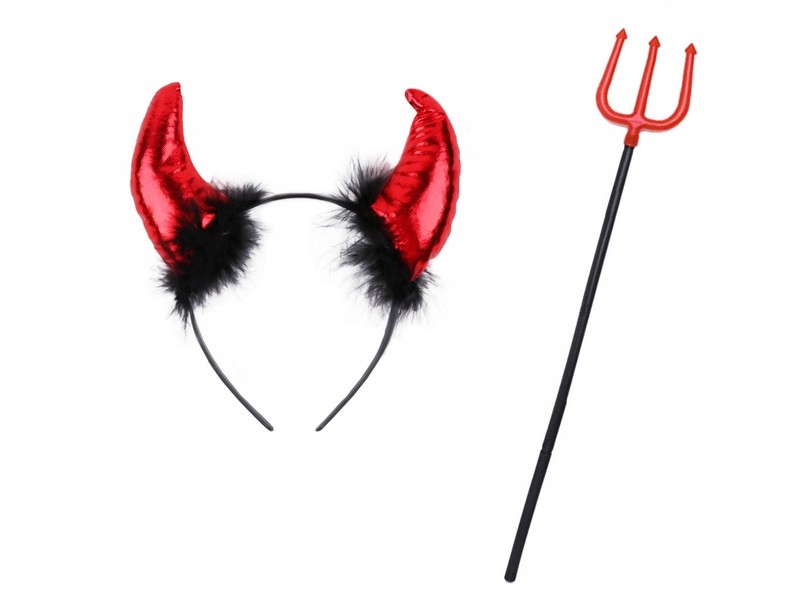 KOSTIUM DIABEŁEK WIDŁY ROGI CZERWONY 2el