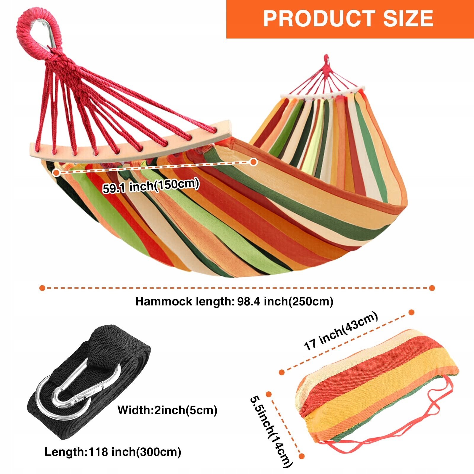 CAMPING HÄNGEMATTE Duża Kolorowa Hamak Ogrodowy 200x150cm 300kg Z Torbą — miniatura 4