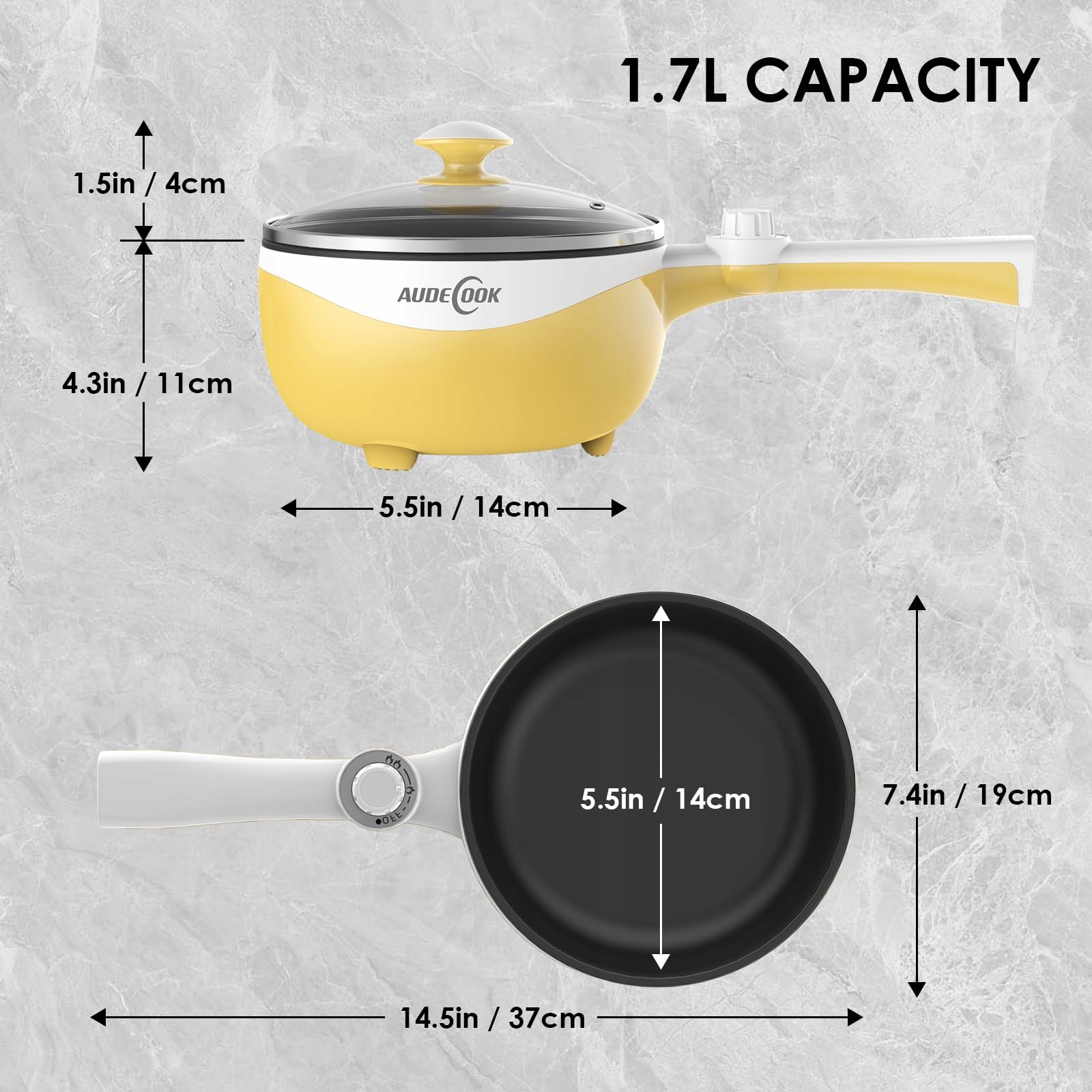 AUDECOOK 1,7L Przenośna Patelnia Antyadhezyjna Multicooker — miniatura 7