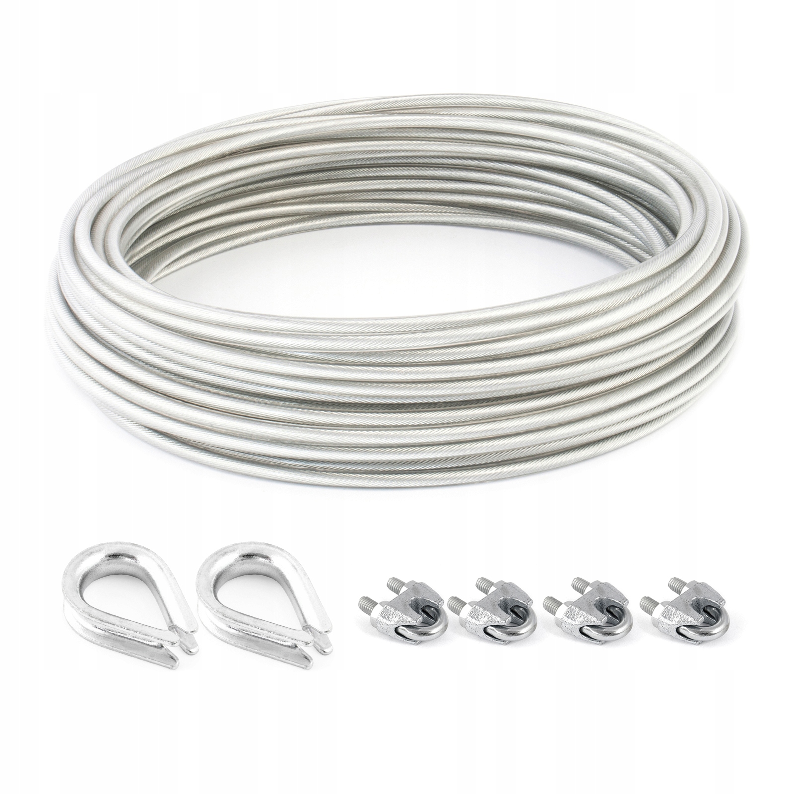 Sada lanového lana z Pvc 4/5 mm 6x7 50 m 2x kauše 5 mm 4x svorky 5 mm