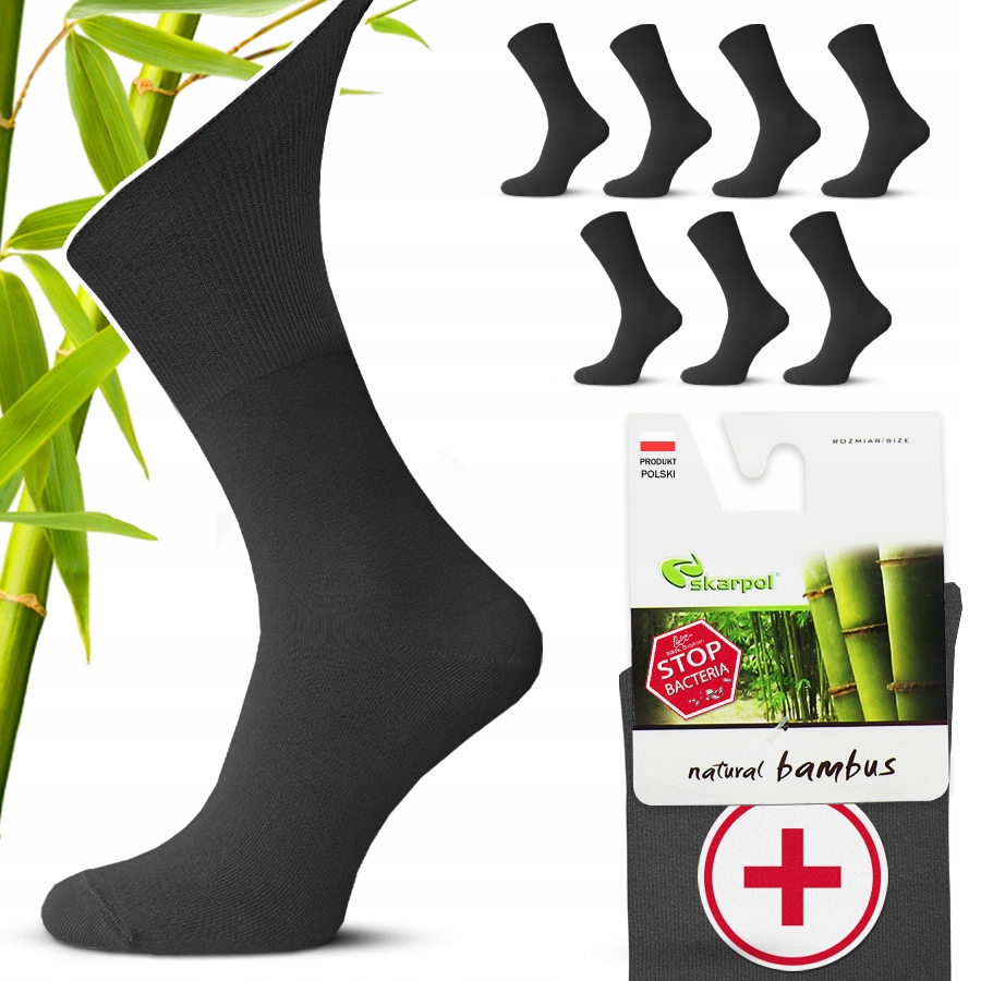 7x Skarpety męskie Bezuciskowe Bambusowe medical Ag+ skarpol Czarne *42-44