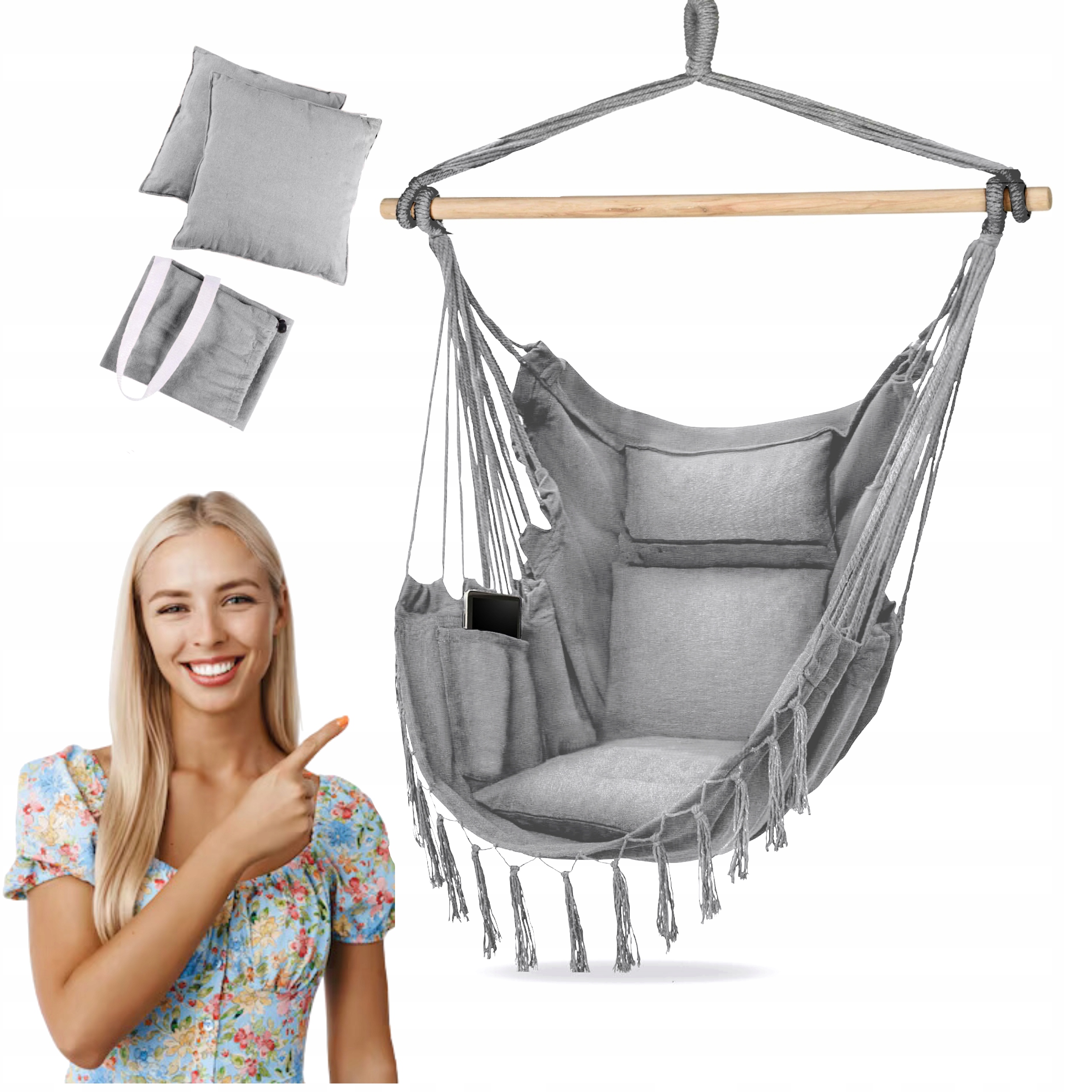 Fotel Wiszący Krzesło Brazylijskie Huśtawka Hamak Poduszki Gniazdo XXL