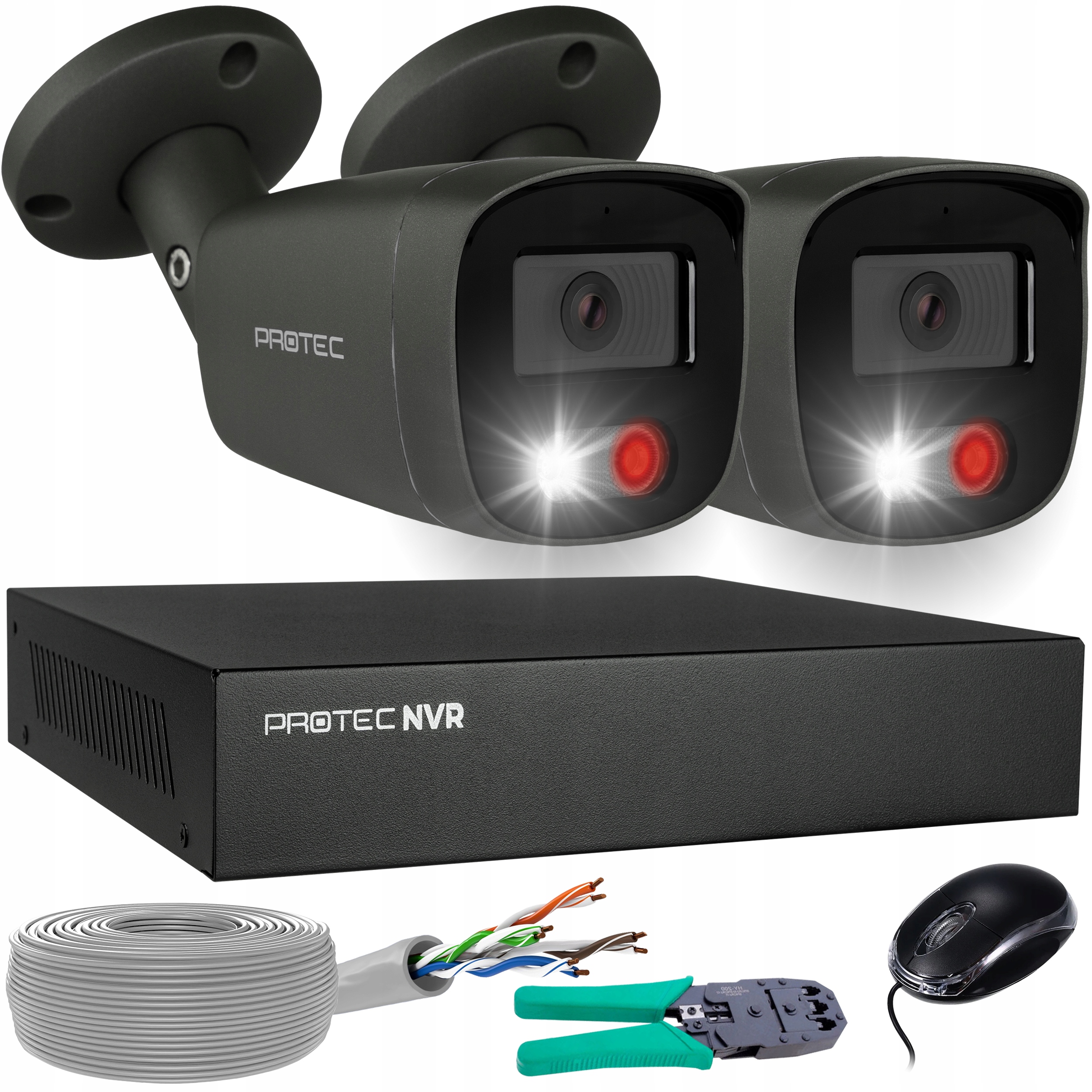 Sada pro monitorování 2 Ip kamer PoE 5Mpx, grafitová detekce lidí bez Hdd