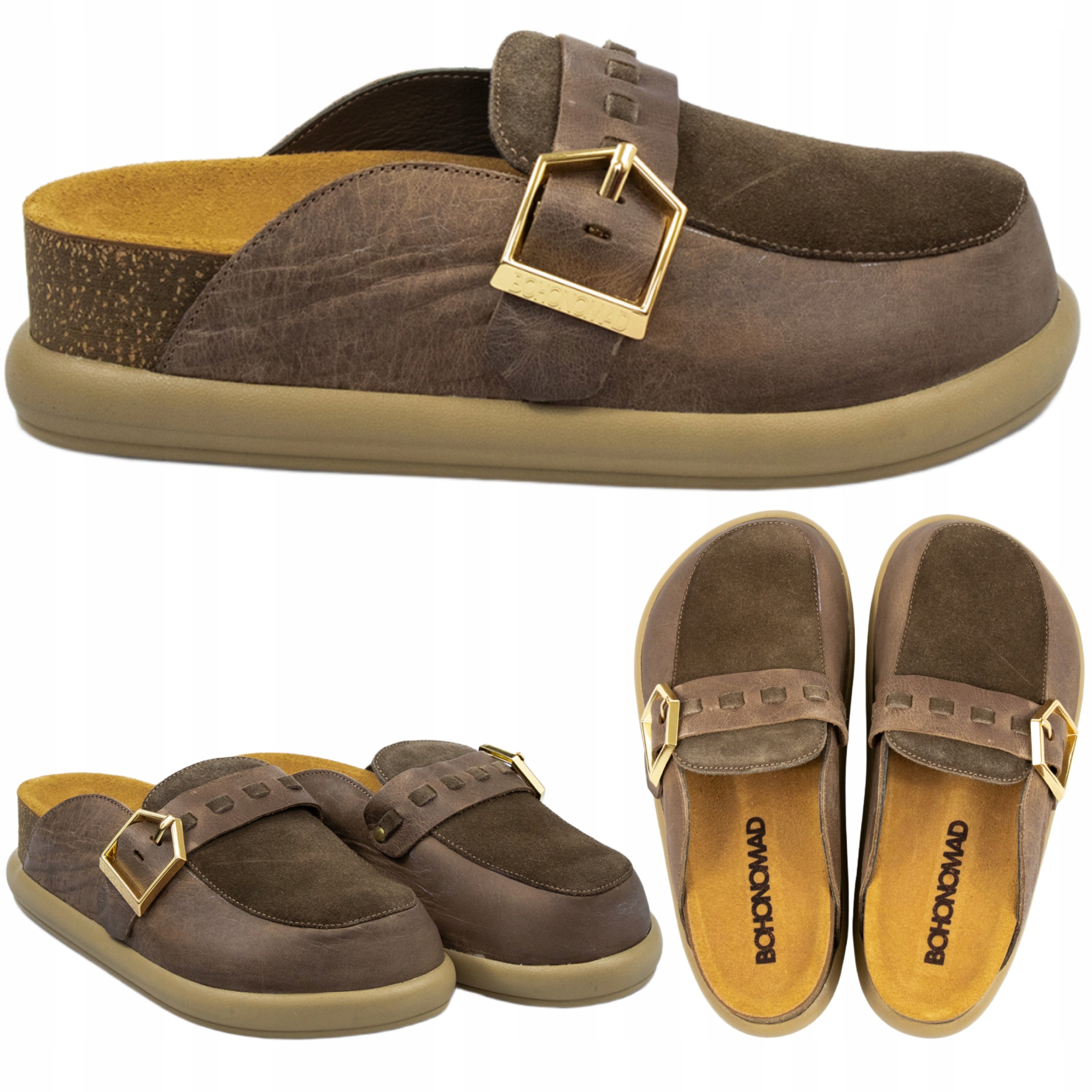 Dámské čokoládové kožené Sandály London Clogs Modne, velikost 36, pohodlné
