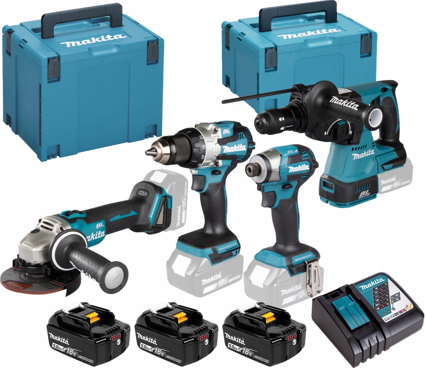 Zestaw elektronarzędzi Makita 18V akumulatorowy 3x 5Ah w walizce DLX4196JX1