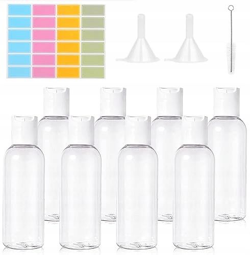Sada cestovních lahví 100 ml, průhledné, 8 kusů s příslušenstvím