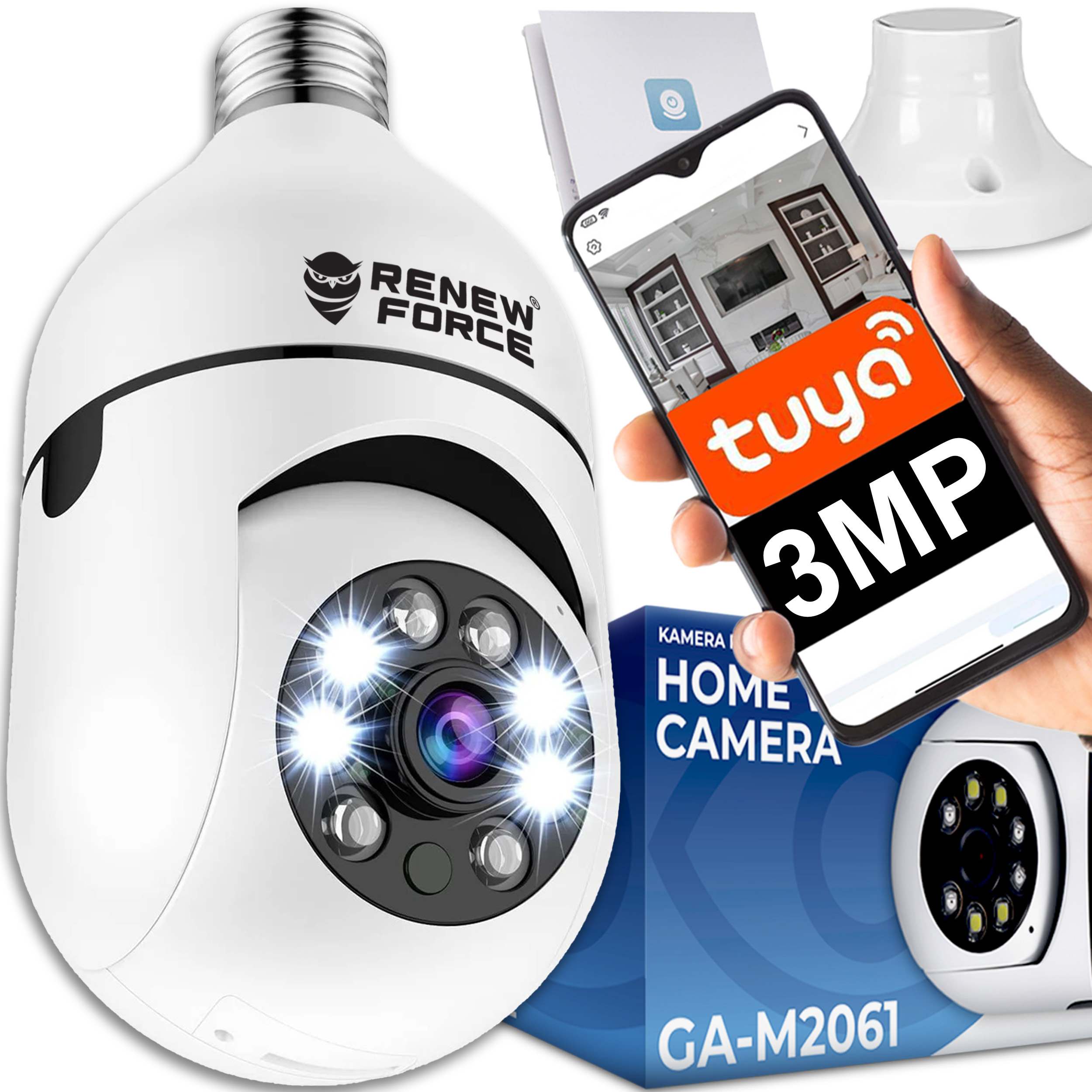 Kamera Wifi Wewnętrzna Obrotowa Żarówka Gwint E27 Ip 3MP Tuya Monitoring