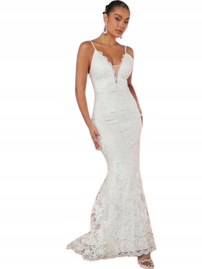Shein Bílá Svatební Šaty Mořská Panna S Ažurovým Vrškem A Krajkou 36 1KD